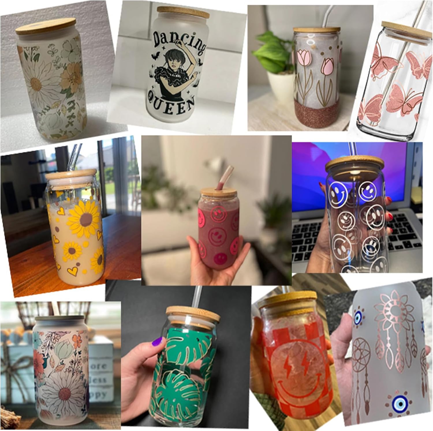 10 calcomanías de transferencia UV DTF de Halloween, impermeables, para tazas de 16 onzas, tazas de vidrio para café helado, calcomanías de