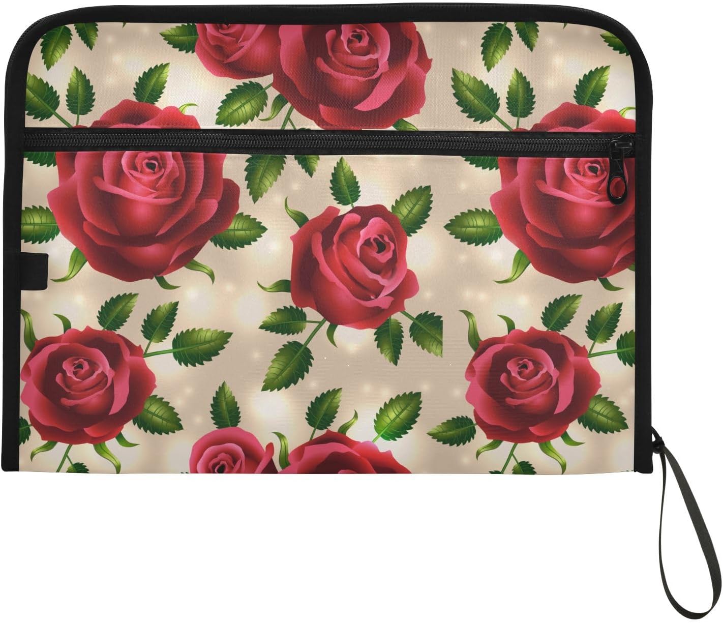 Carpeta de archivos expandibles de hojas de rosas rojas, organizador de documentos, carpetas colgantes con 13 bolsillos, organizador de archivos de