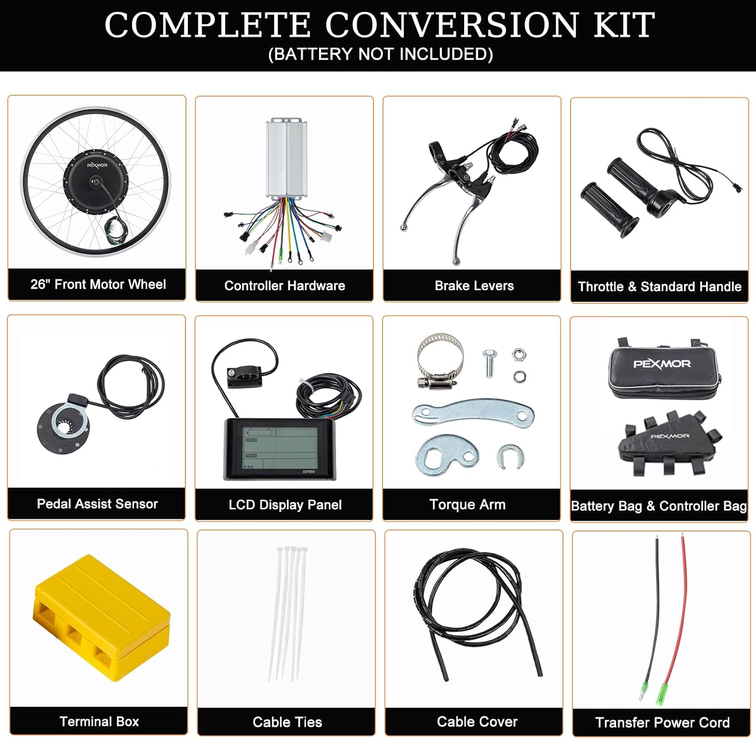 PEXMOR Kit de conversión de bicicleta eléctrica, 48 V, 1200 W, 26 pulgadas, rueda delanteratrasera, kit de conversión de bicicleta eléctrica, kit de