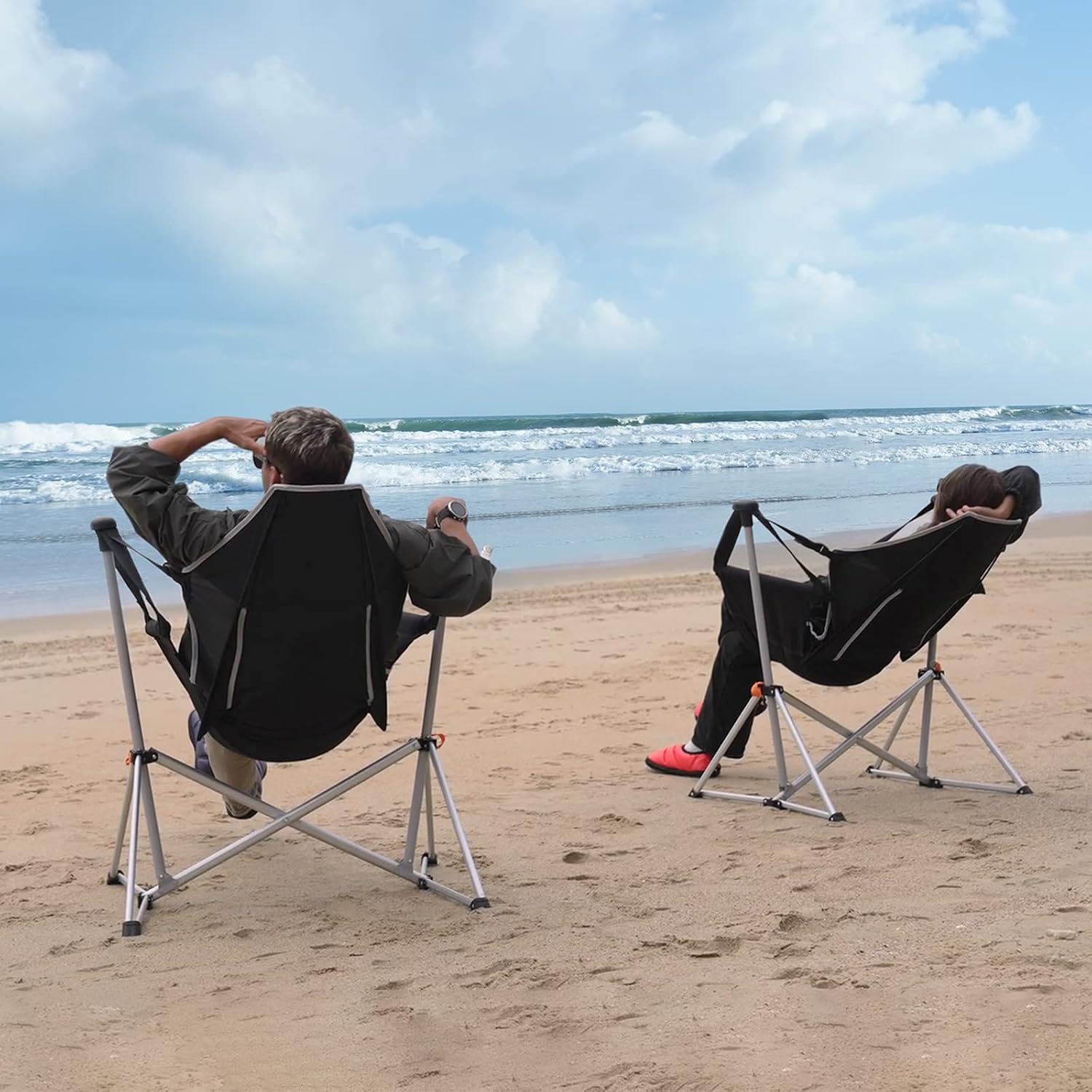 KingCamp Hamaca, silla de camping, mecedora oscilante para adultos, césped, playa, silla plegable portátil con soporte trasero ajustable, soporte
