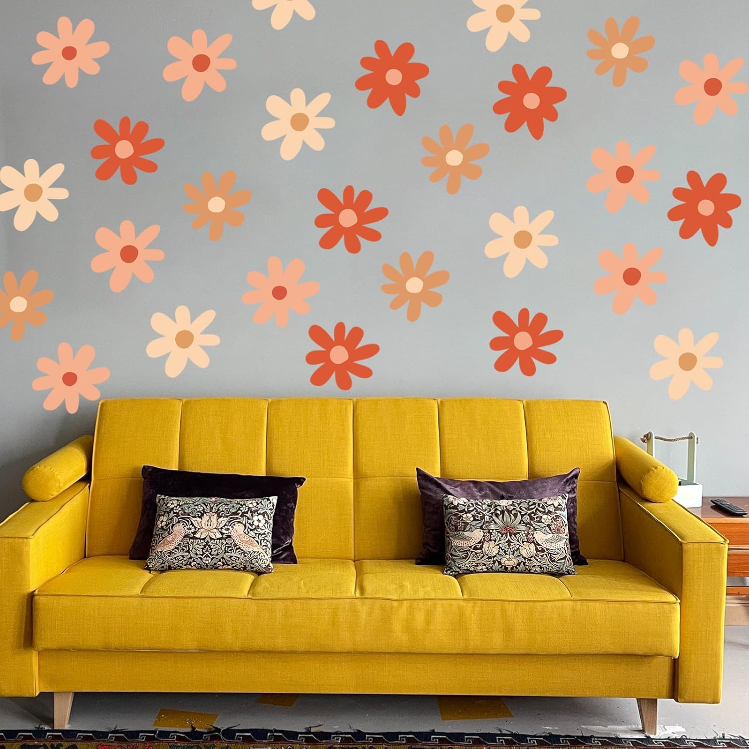 Calcomanías de pared de margaritas, calcomanías de pared bohemias, arte de pared floral, calcomanías de flores de margaritas coloridas para niños,