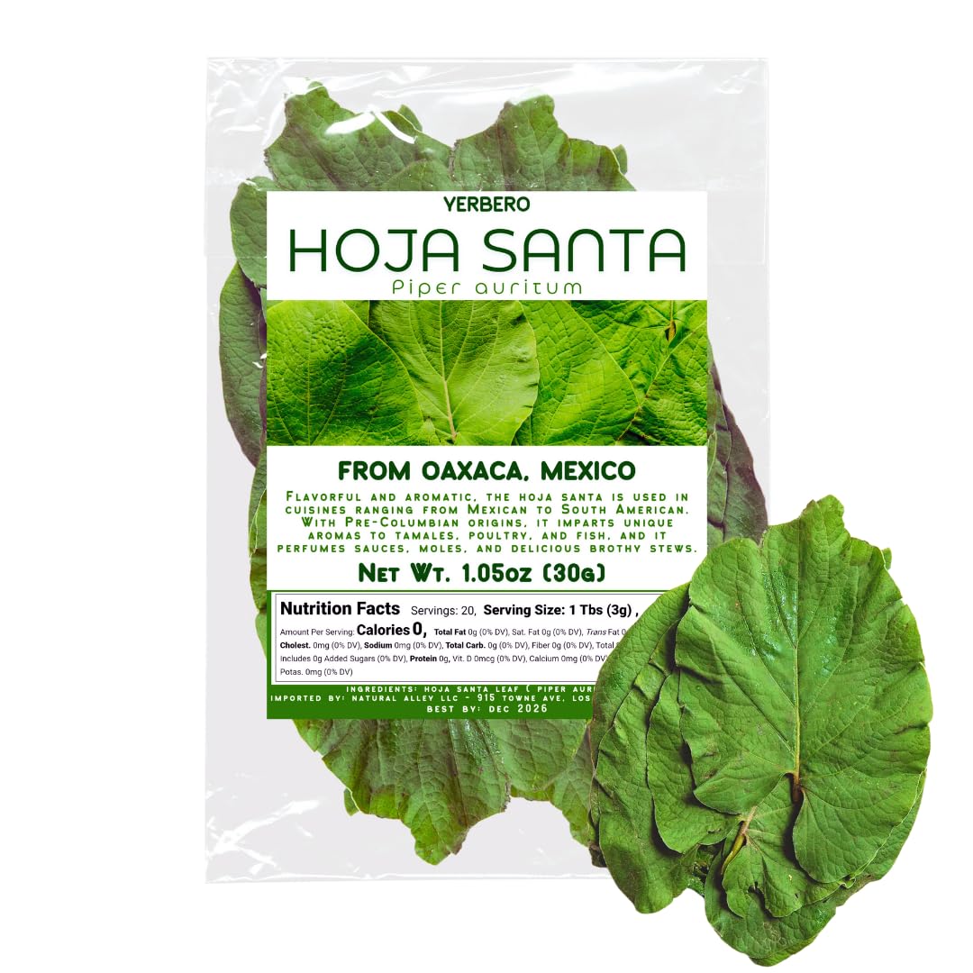 Yerbero – Hojas secas enteras de Santa Hierba 1.05 oz (30g) (25+ hojas por bolsa)  Hoja De Hierba Santa Entera  100% natural  Hoja de pimienta