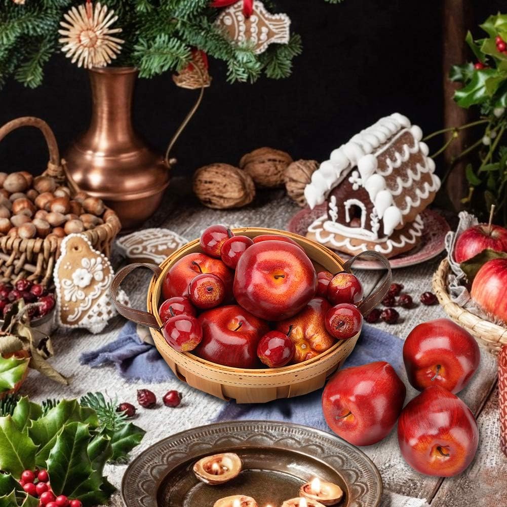 BigOtters Manzanas artificiales, 30 piezas de frutas falsas, manzanas rojas, manzana roja oscura, simulación realista para el hogar, casa, cocina,