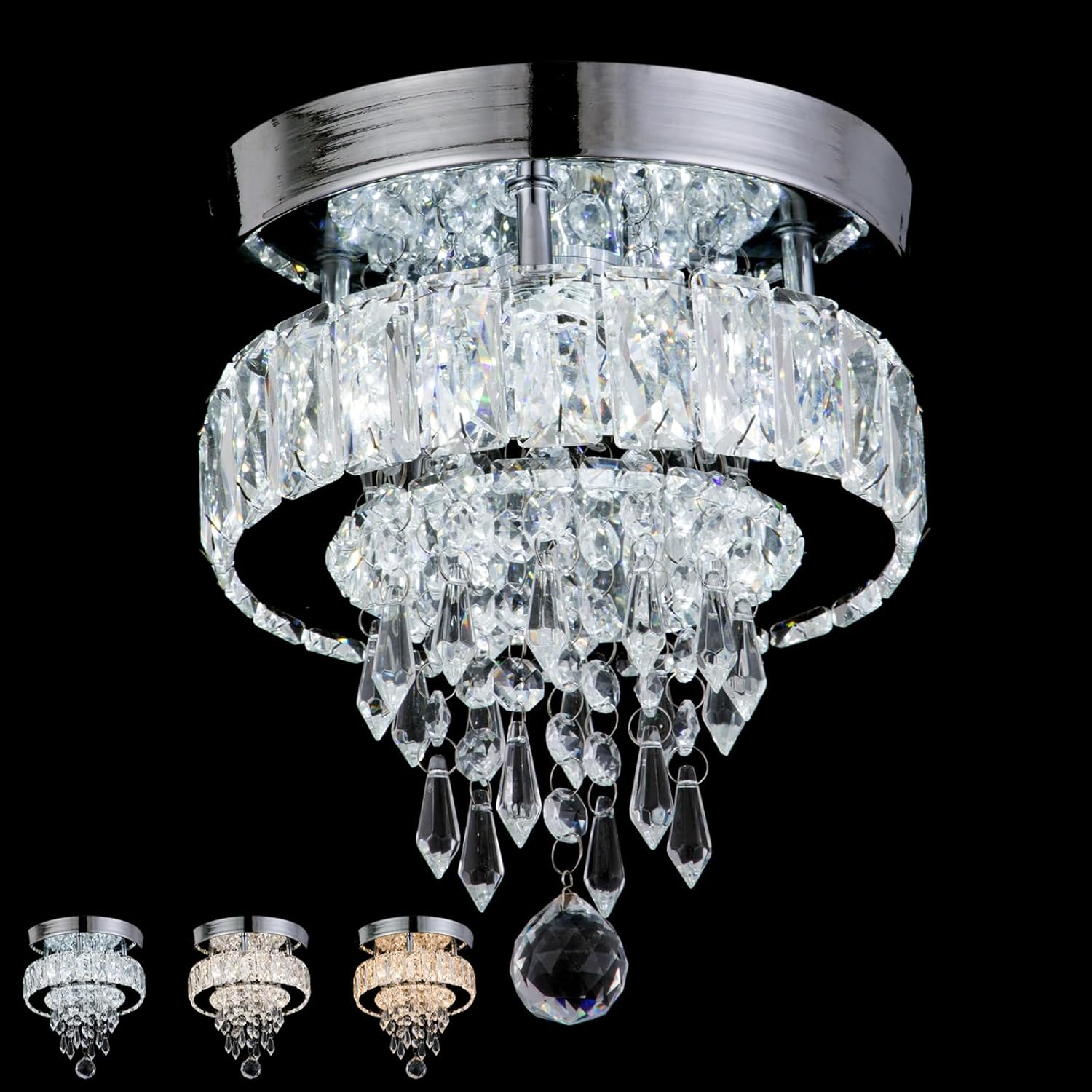 Finktonglan Candelabros pequeños, moderno diseño de gota de lluvia, luz de techo de cristal, mini candelabros de 9 pulgadas x 8 pulgadas para