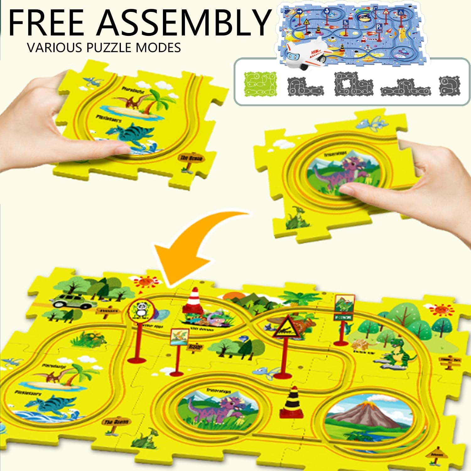 Carrito eléctrico de ensamblaje de bricolaje, juego de pista de rompecabezas para niños pequeños con vehículos, juguetes de construcción de