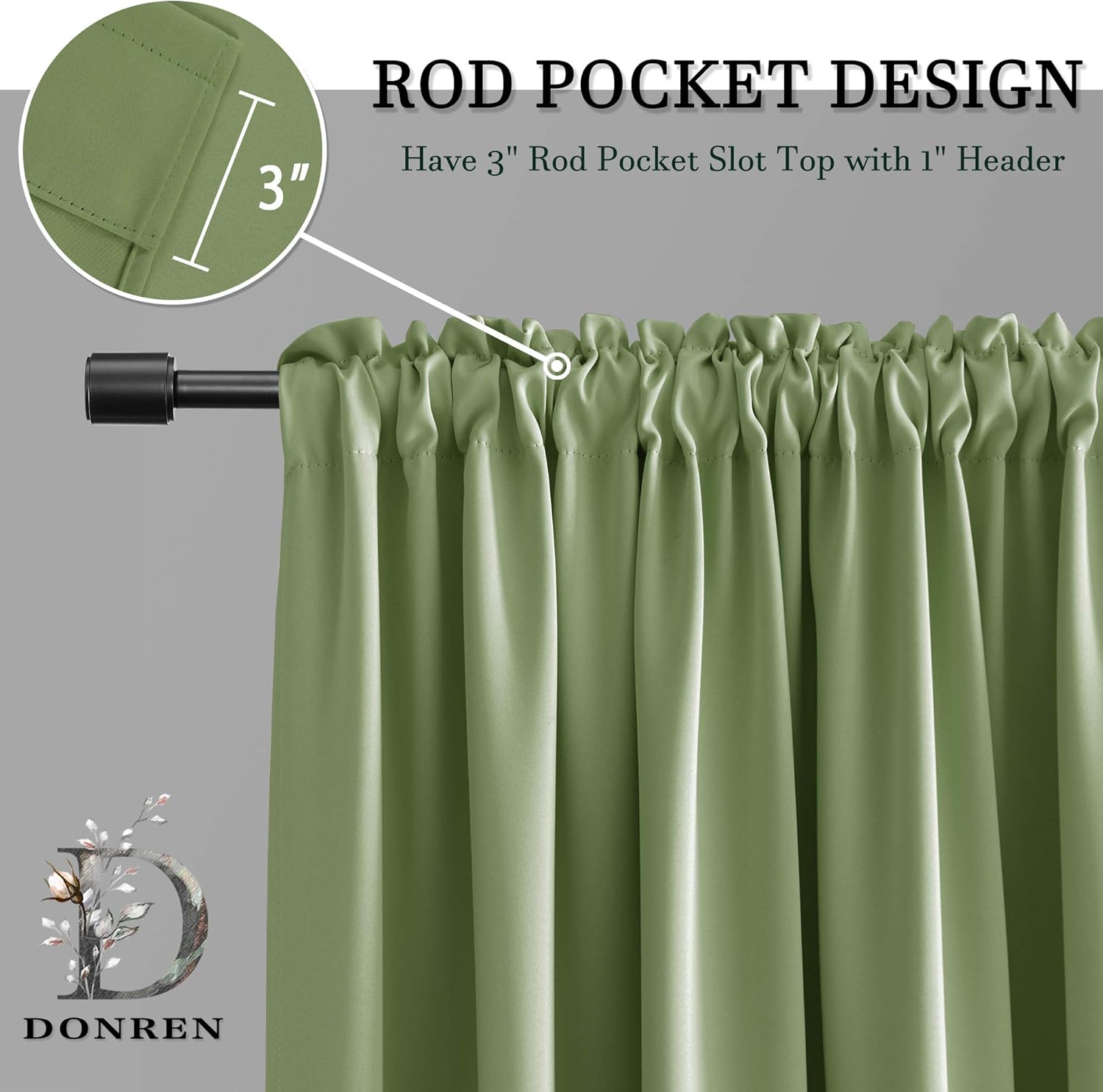 DONREN – Cortinas blackout de 2 paneles con bolsillo para cortinero