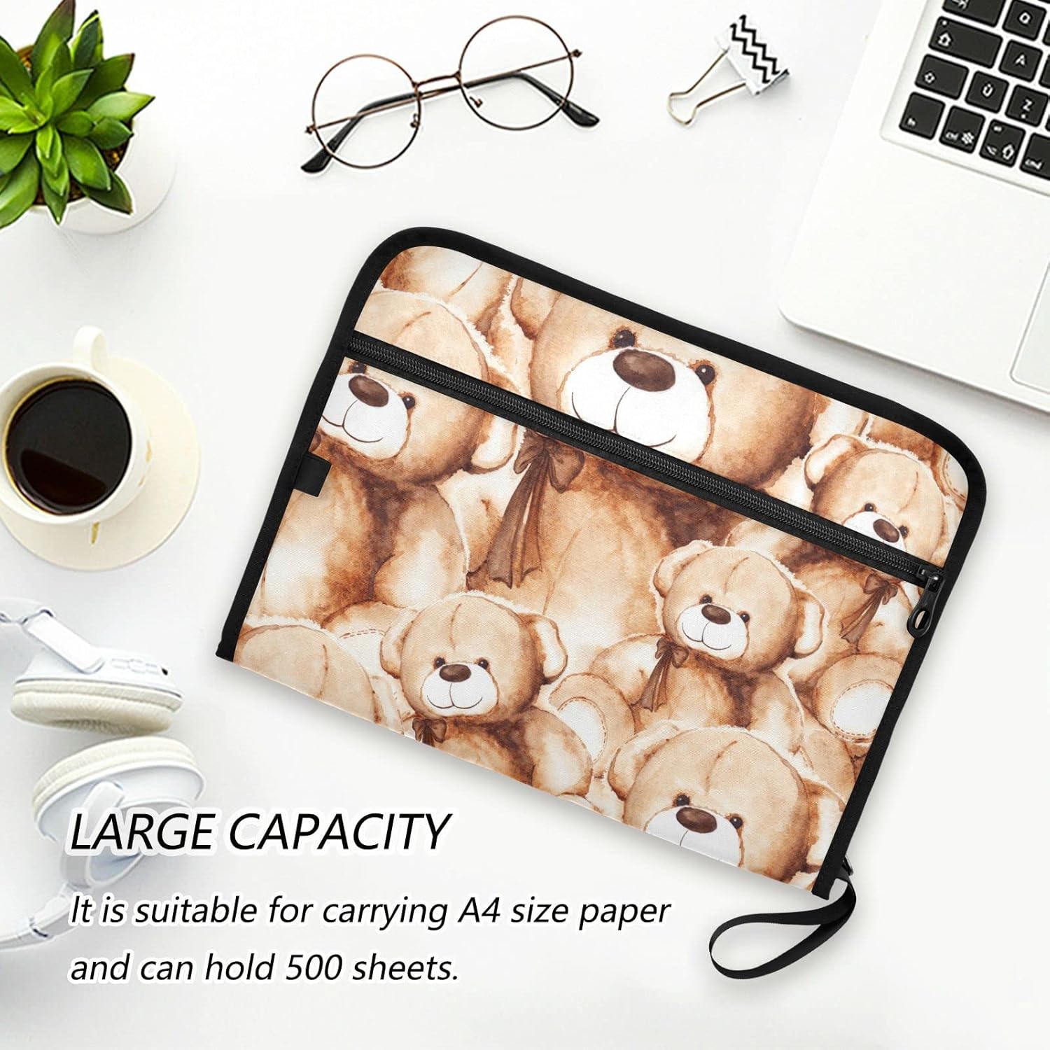 Bonito organizador de archivos de acordeón de oso de peluche, organizador de documentos portátil para recibos, carpetas de archivos con bolsillos,