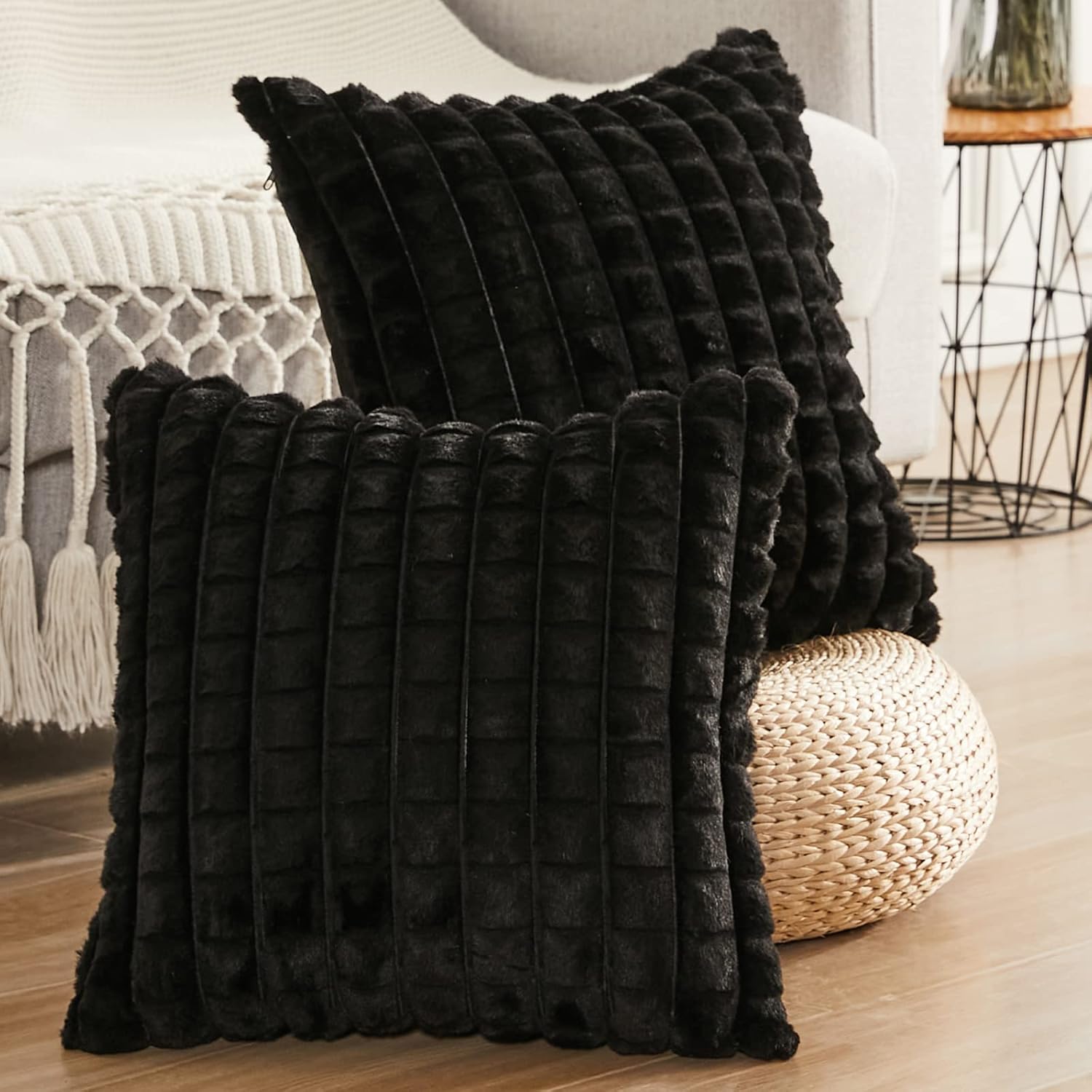 Juego de 2 fundas de almohada de felpa de piel sintética de 12 x 20 pulgadas, fundas de almohada cuadradas decorativas suaves y acogedoras para