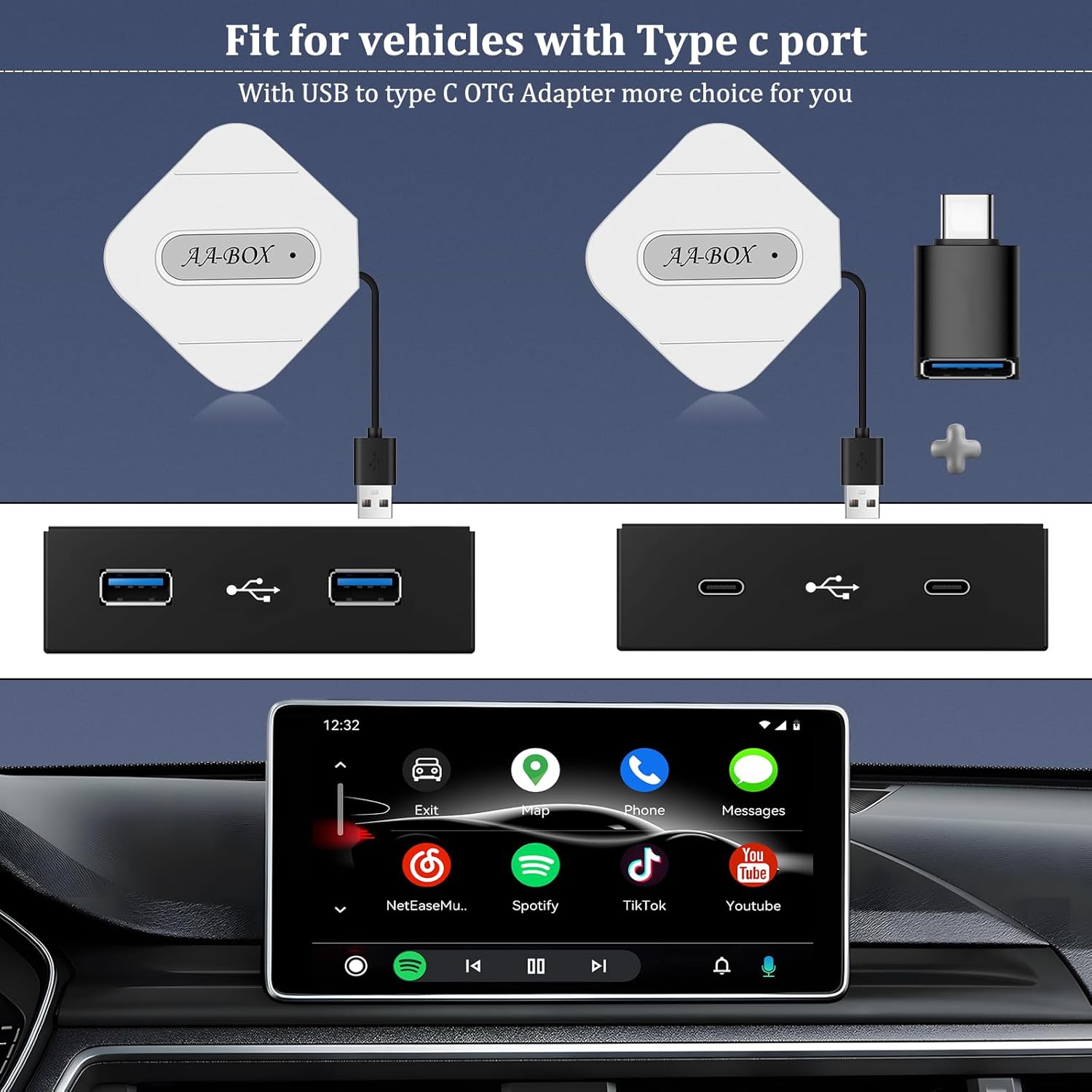 Adaptador automático inalámbrico para Android, dongle automático inalámbrico Android, teléfonos Android convierte Android Auto con cable a