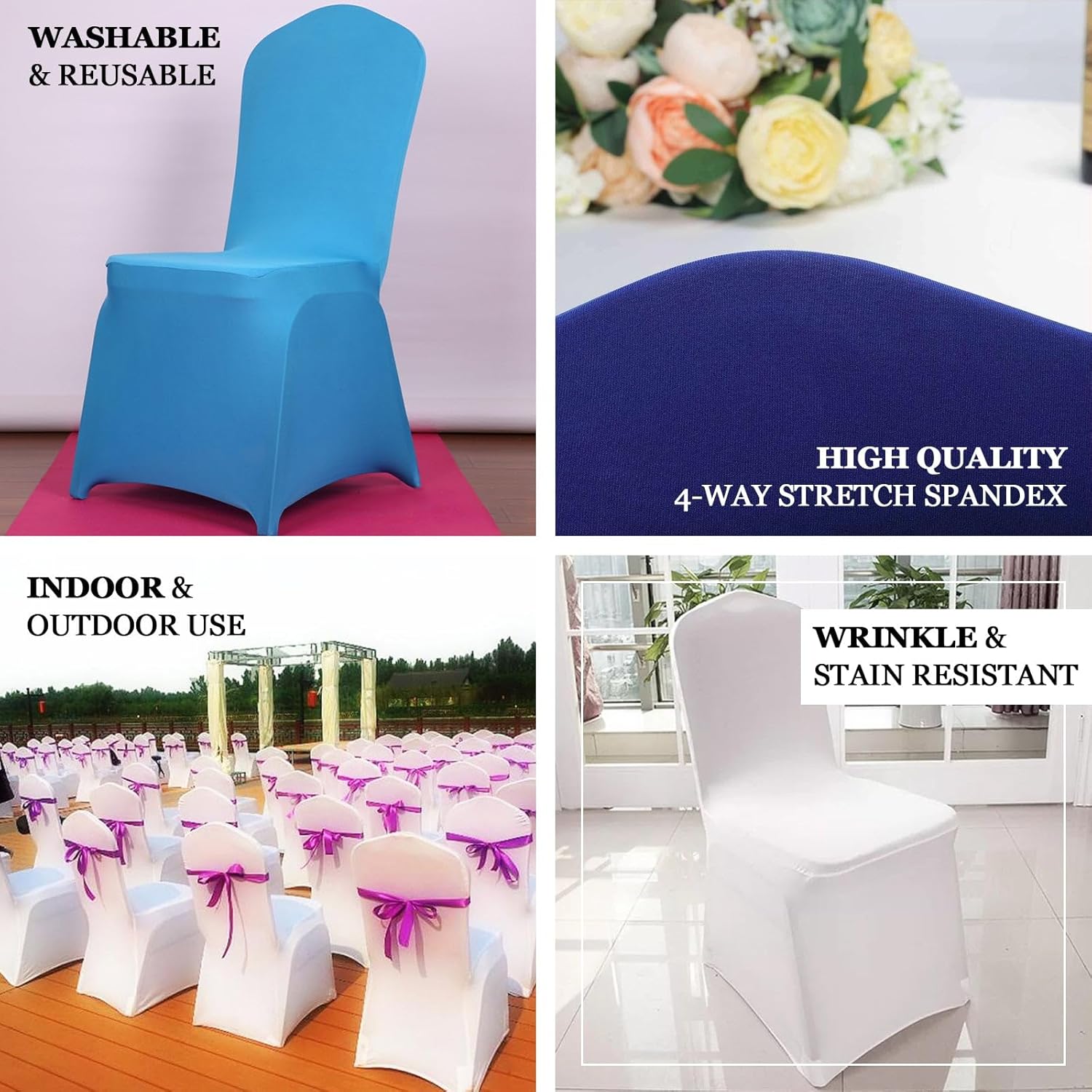 Efavormart – 100 fundas para sillas de banquetes de elastano elástico blanco para banquetes y eventos, para bodas, fiestas, banquetes y catering