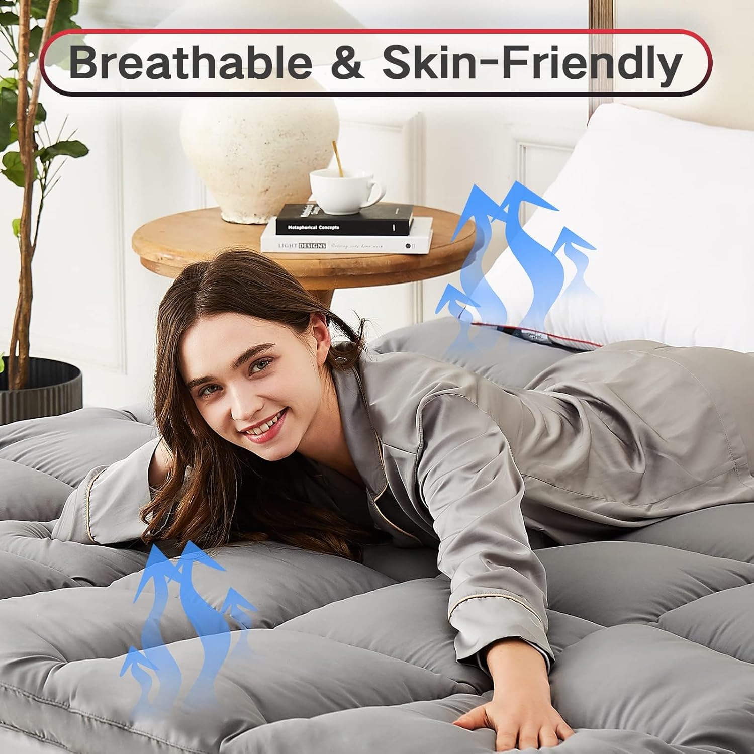 Homemate Cubrecolchón tamaño individual XL, 1800 hilos, refrescante, para sueño profundo, extra grueso, relleno alternativo de plumón de nieve 3D,