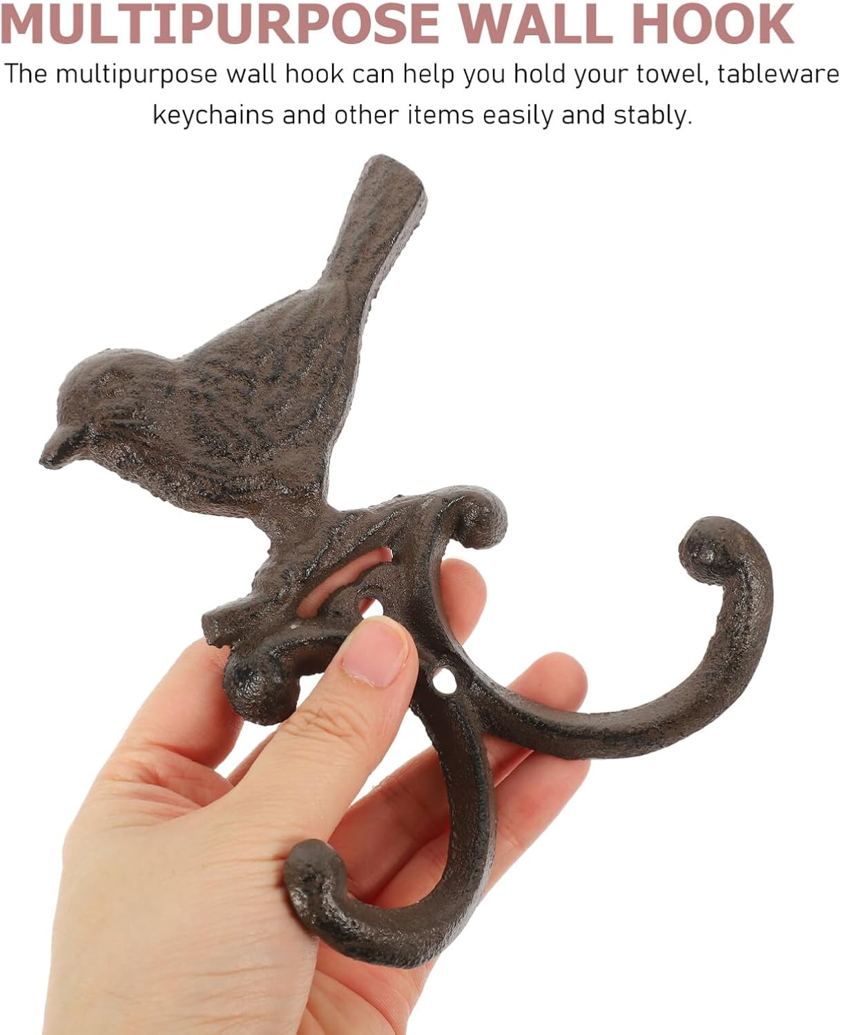 Cabilock Gancho de hierro fundido para pájaros, gancho para puerta, decoración de metal, gancho para toallas de baño, ganchos de hierro fundido,