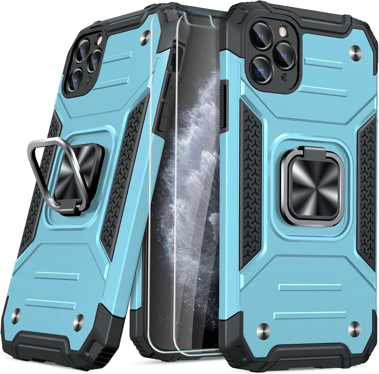 JAME Funda para iPhone 11 Pro Max con protectores de pantalla, 2 unidades, protección contra caídas de grado militar, a prueba de golpes, funda