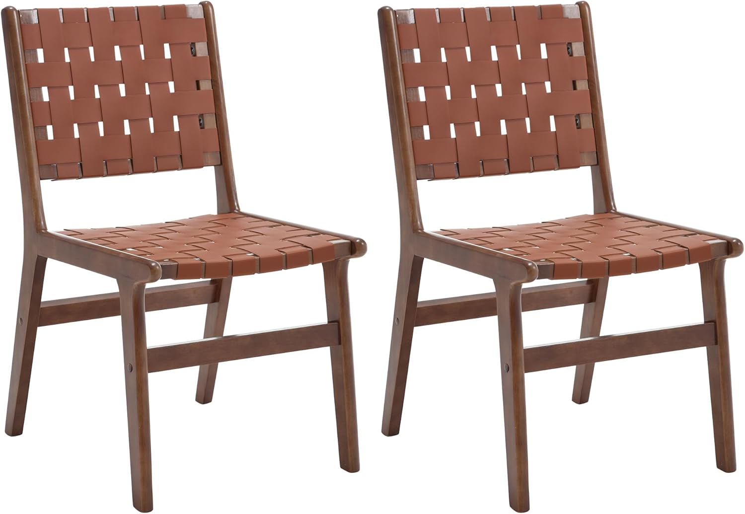 ABET Juego de 2 sillas de comedor de cuero marrón para cocina, sillas de comedor sin brazos de cuero sintético tejido de granja, silla moderna
