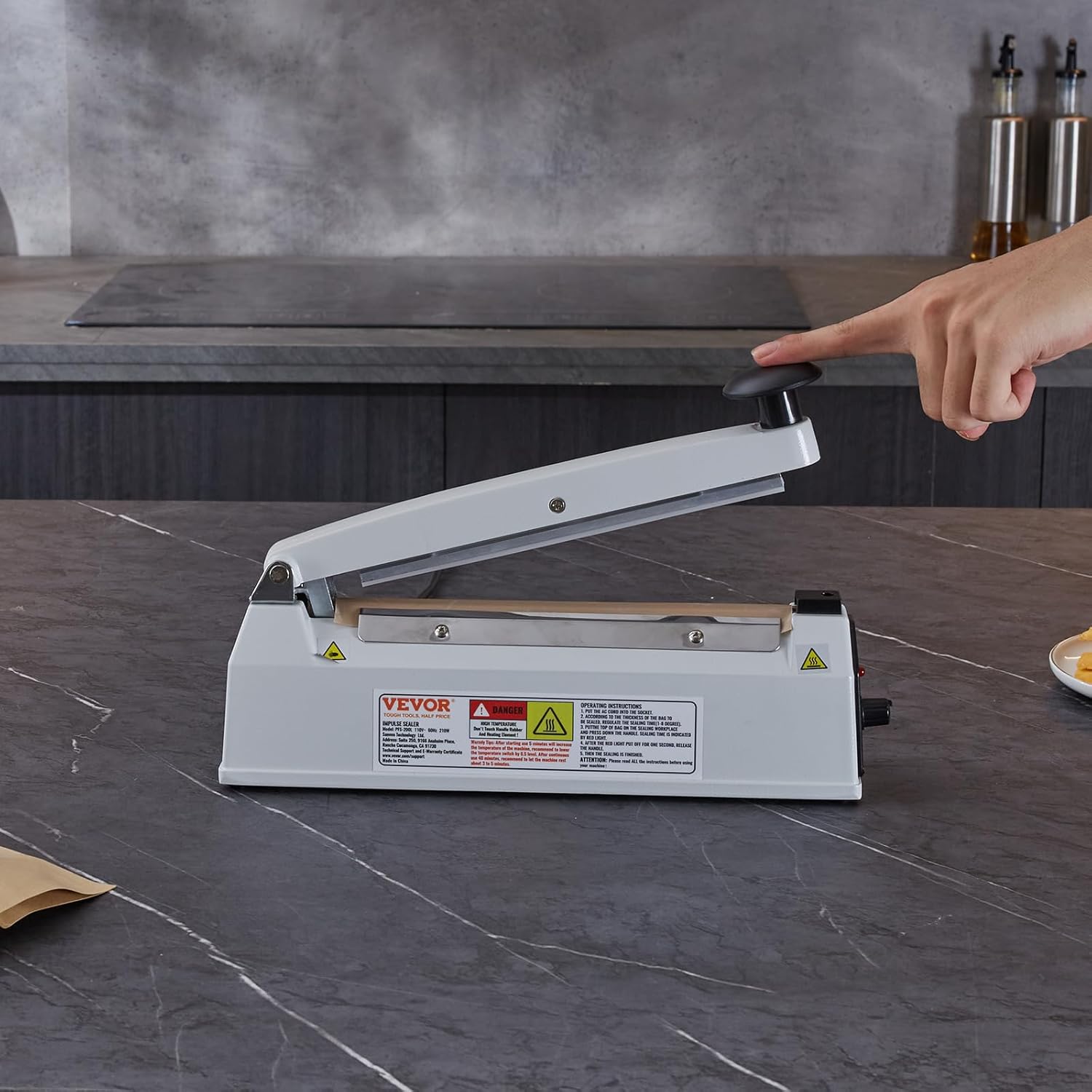 VEVOR Sellador de impulso de 8 pulgadas, máquina de sellado térmico manual con modo de calefacción ajustable, selladores de bolsas retráctiles de