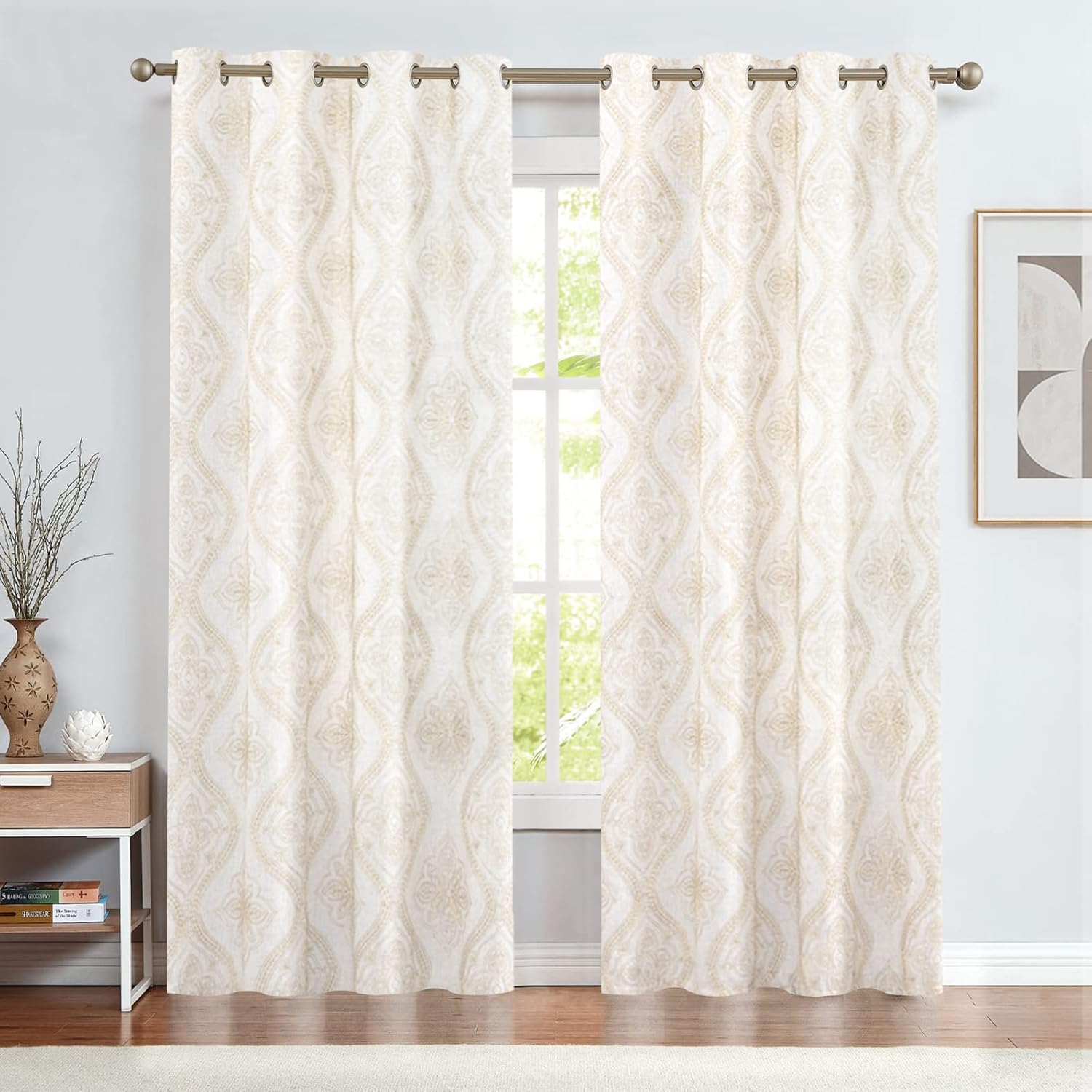 Jinchan – Cortinas de lino con textura para sala, diseño bordado para ventana, privacidad, juego para ventana, para dormitorio, con ojales en la