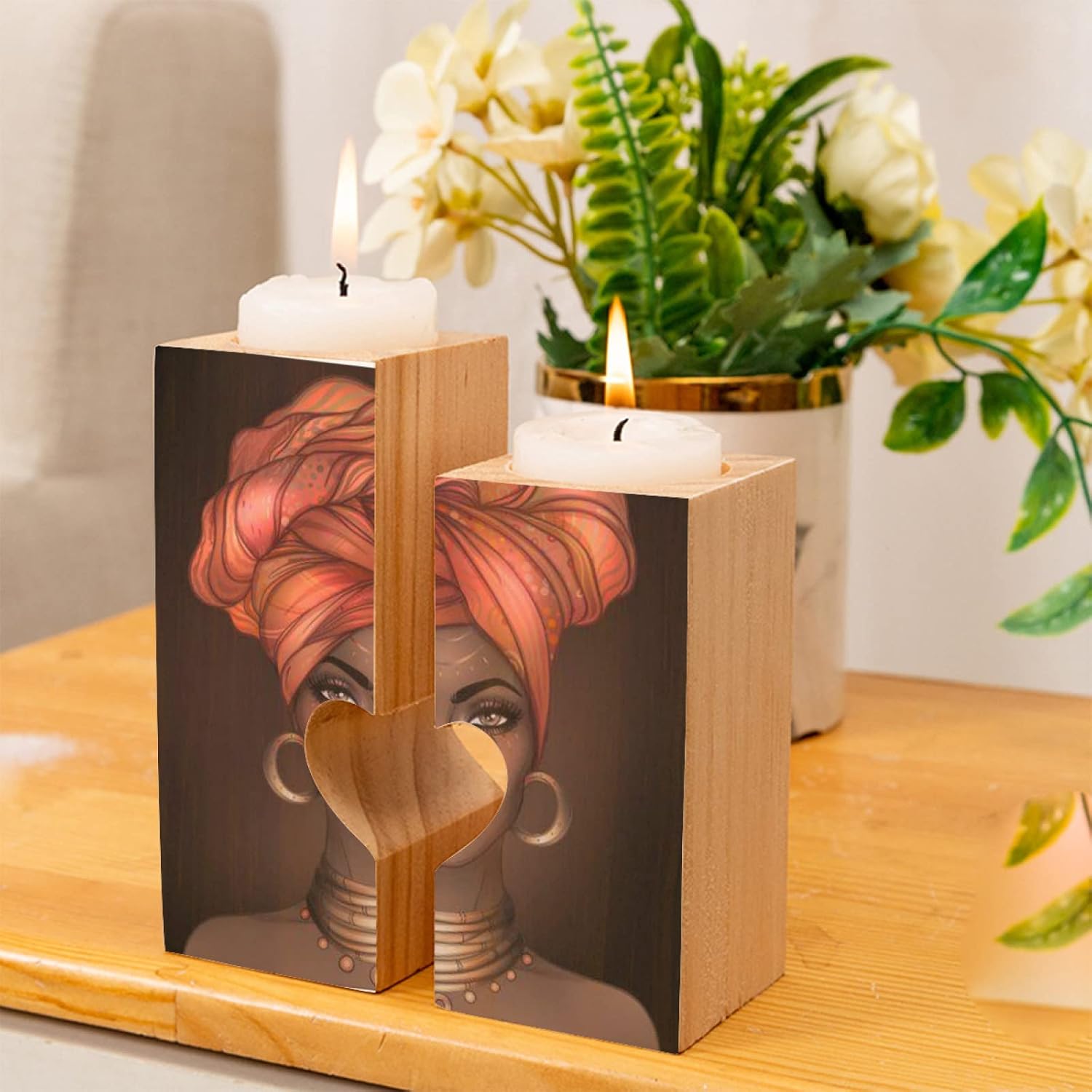 YouTary Portavelas de madera con diseño de corazón para niña, regalo romántico para boda, Navidad, novia, cumpleaños, aniversario
