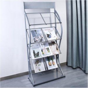 Estante de revistero comercial, estante de exhibición de literatura de folleto de hierro negro para bibliotecabancoaeropuertos, con bolsillo de Estante de revistero comercial, estante de exhibición de literatura de folleto de hierro negro para bibliotecabancoaeropuertos, con bolsillo de