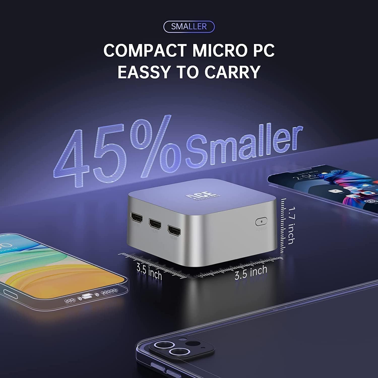 ACEMAGICIAN Mini PC Intel 12th N95 (hasta 3.4GHz) 12GB LPDDR5 256GB M.2 SSD Mini computadoras de escritorio, 3 HDMI Micro PC compatible con 4K UHD,