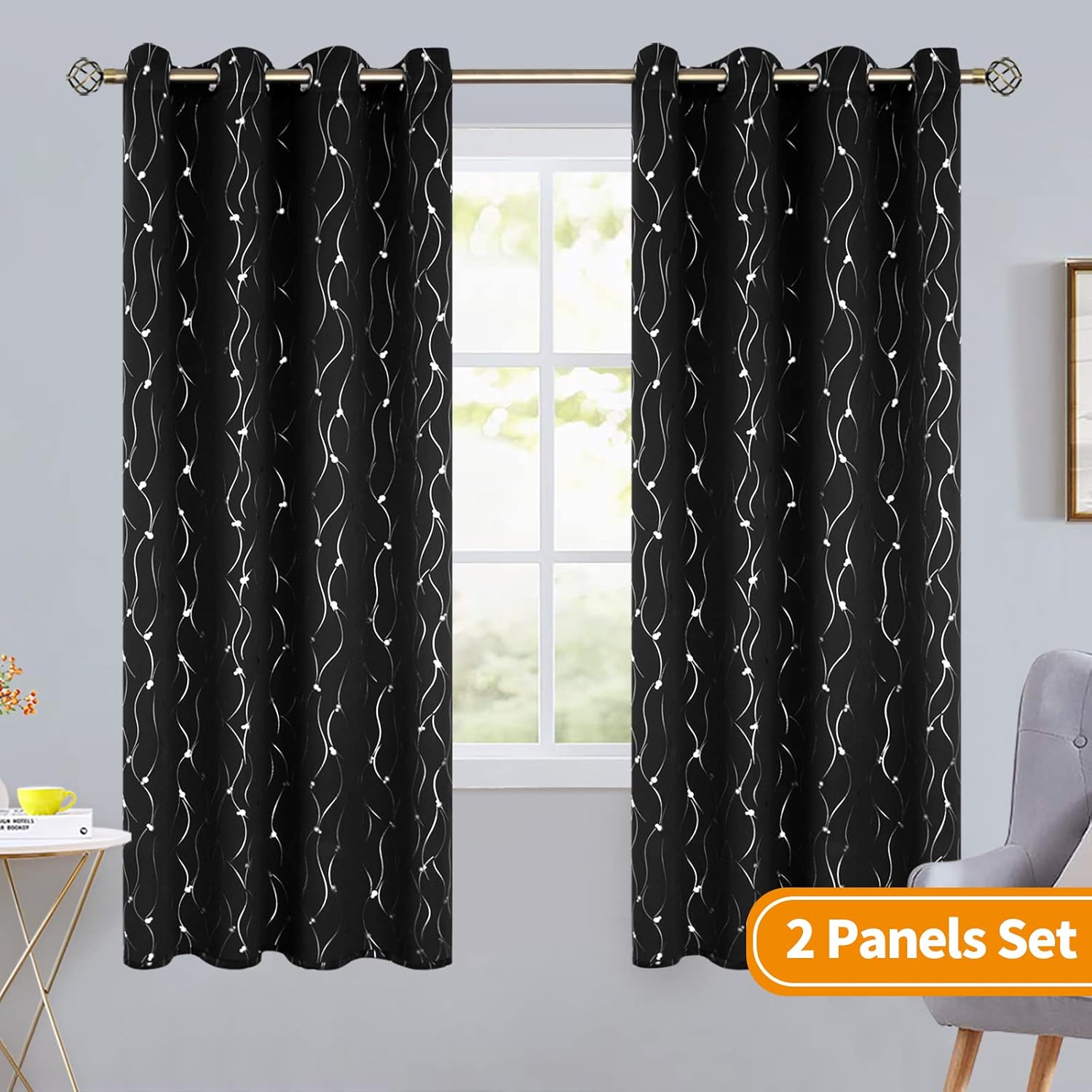 BGment – Cortinas opacas, con aislamiento térmico, para oscurecer la habitación, con estampado de línea ondulada y lunares para dormitorios, juego