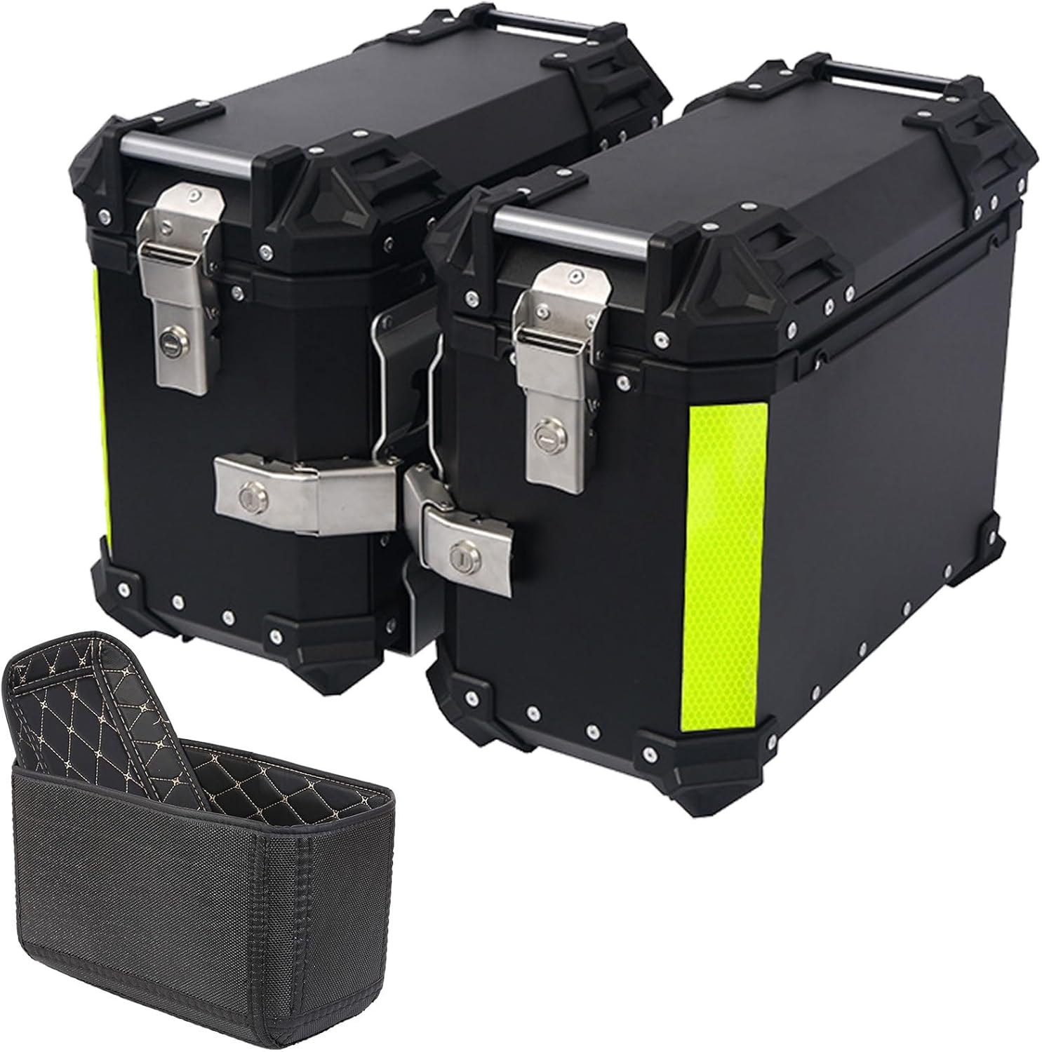 Maletas laterales para motocicleta, 38L de motocicleta de lado duro, alforjas para maletero Tour, maletín lateral negroplateado (color negro, tamaño