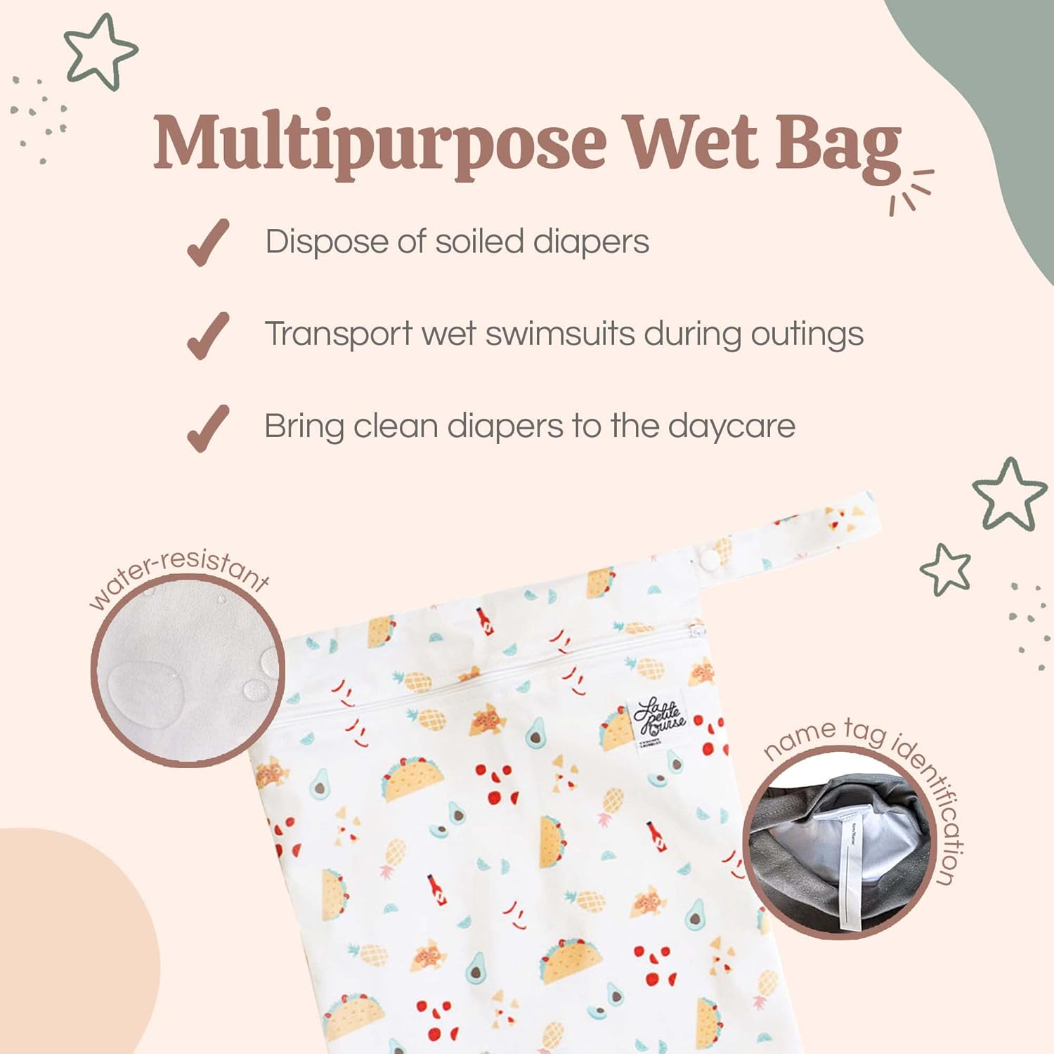 LA PETITE OURSE 4 pañales impresos de tela a presión de tamaño único con 8 inserciones de bambú de 4 capas + 1 bolsa húmeda gratis, para bebés que