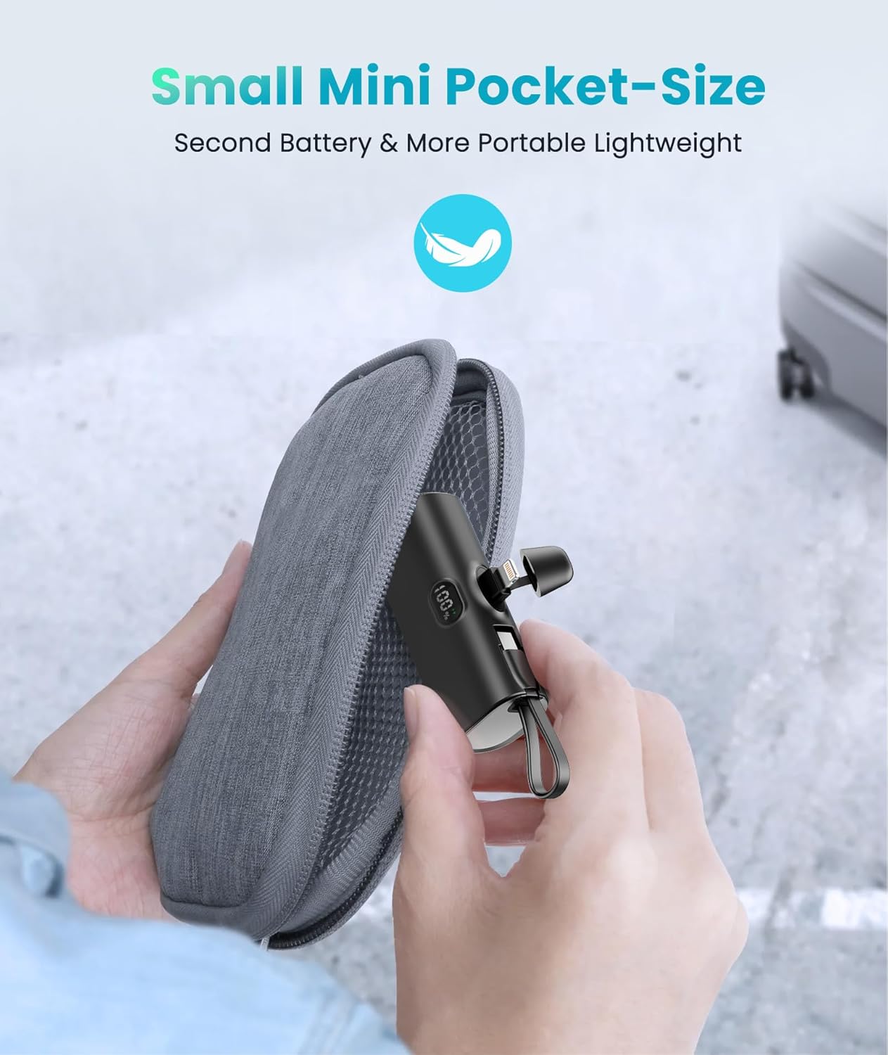 Banco de energía pequeño cable USB C integrado para iPhone 15 Pro Max, cargador portátil de 5000 mAh, batería trasera USB C, cargador ultracompacto