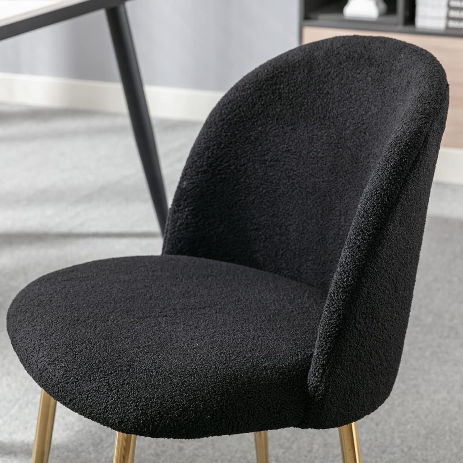 Guyou Juego de 2 sillas de comedor de piel peluda, sillas laterales modernas para invitados, respaldo redondo, sillas decorativas modernas con patas