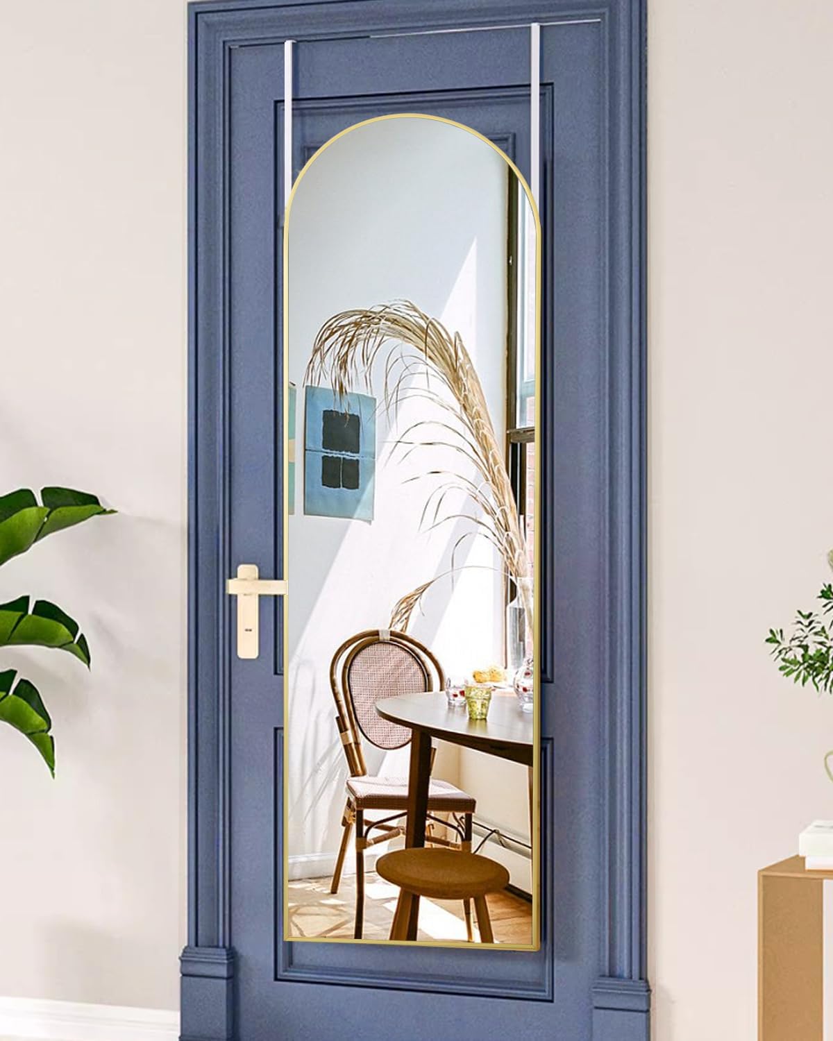 AyeWish Espejo de puerta, espejo de longitud completa sobre la puerta, espejo colgante de 14 x 48 pulgadas, espejo arqueado grande, para
