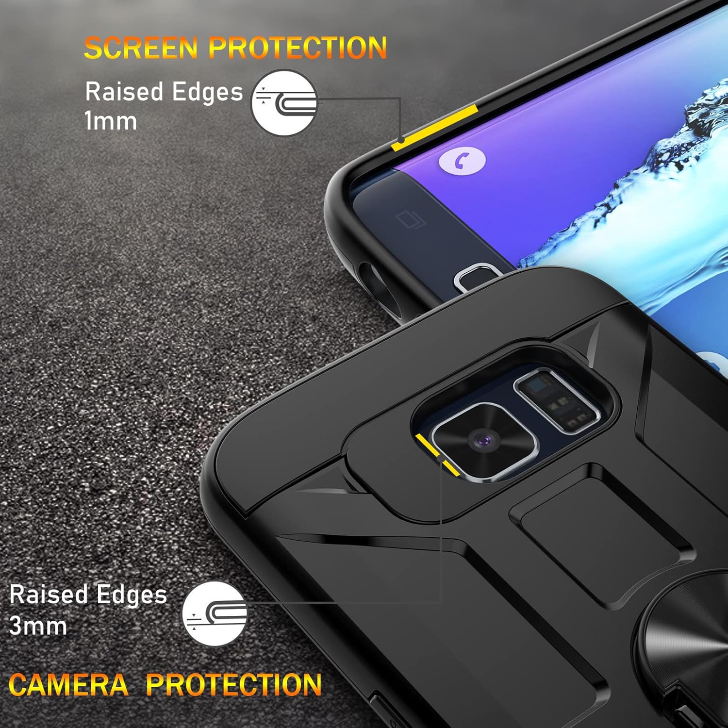 Funda para Galaxy S6 Edge Plus, Galaxy S6 Edge + con 3 protectores de pantalla suave HD, soporte de anillo integrado y soporte magnético para