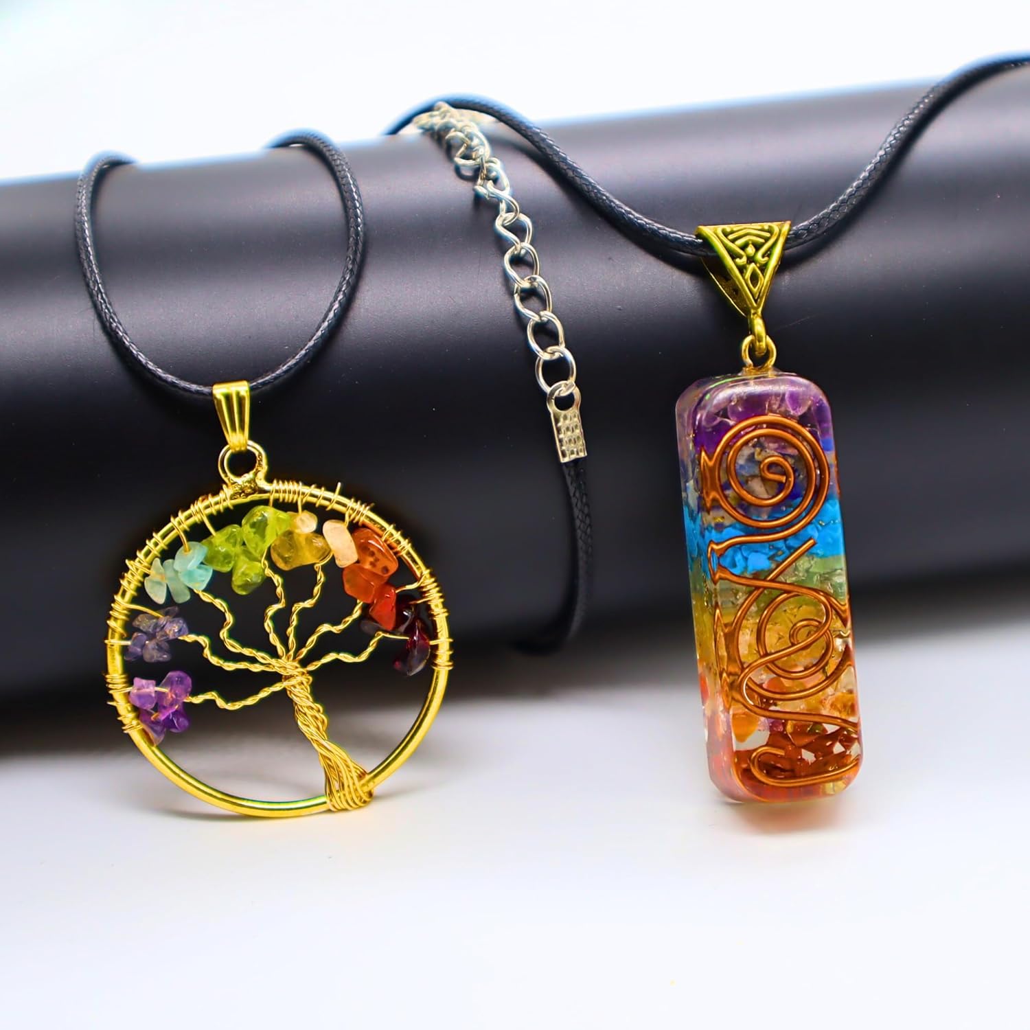 Combo de árbol de siete chakras, colgante de árbol de la vida y colgante de orgón de 7 chakras, árbol de cristal para energía positiva, bonsái de