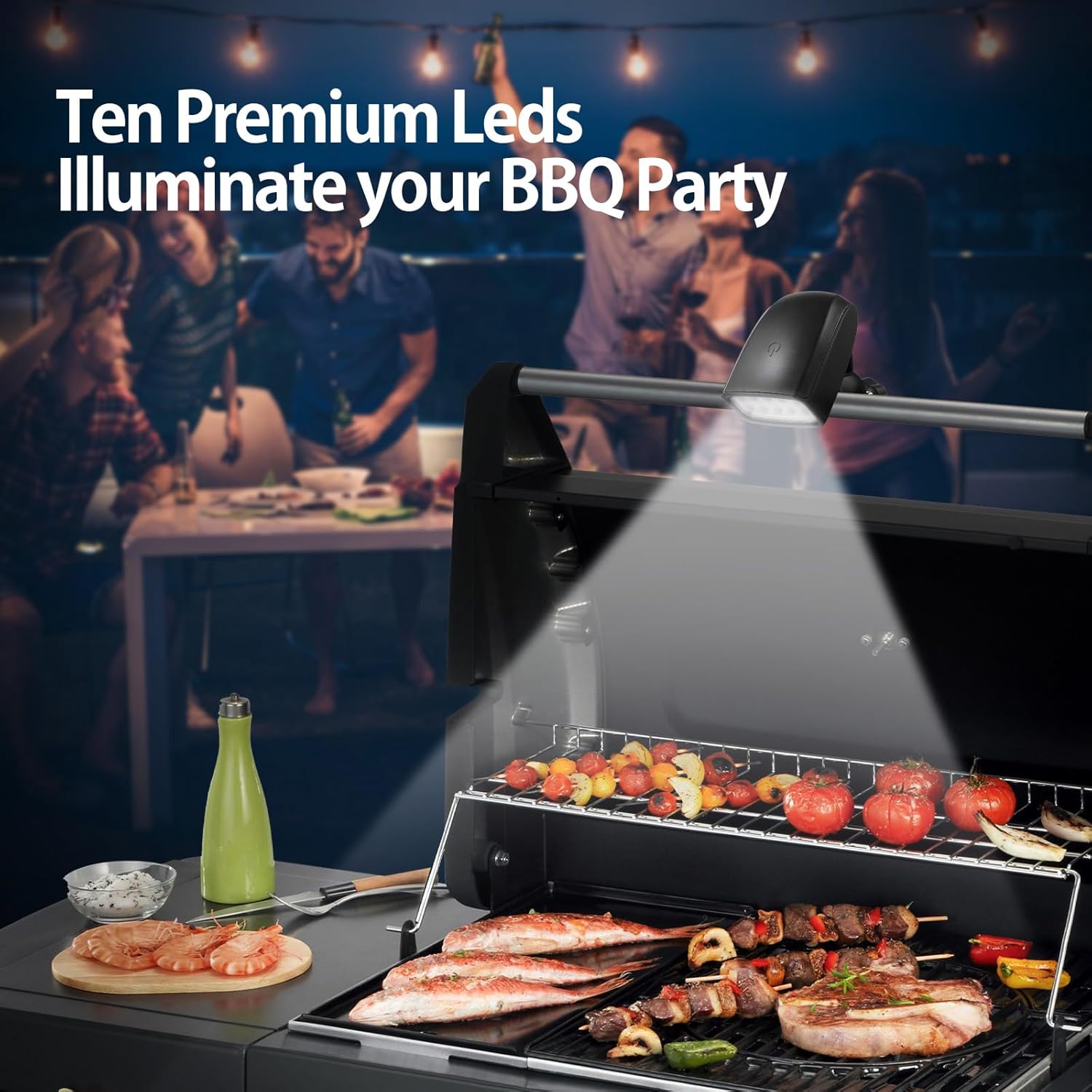 Luz LED para parrilla al aire libre, regalo para hombres, papá, novio, accesorios de parrilla giratoria con 10 luces LED superbrillantes, incluyendo