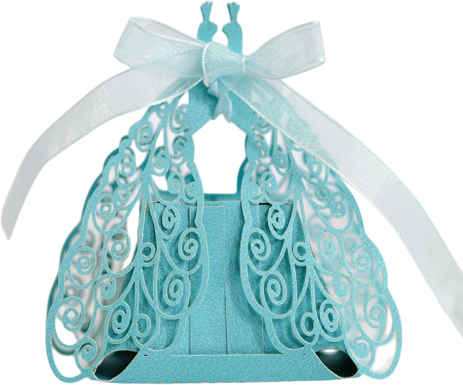 50 cajas de dulces de pavo real cortadas con láser con cintas para regalos de boda, caja de regalo de flora de flores, despedida de soltera, boda,