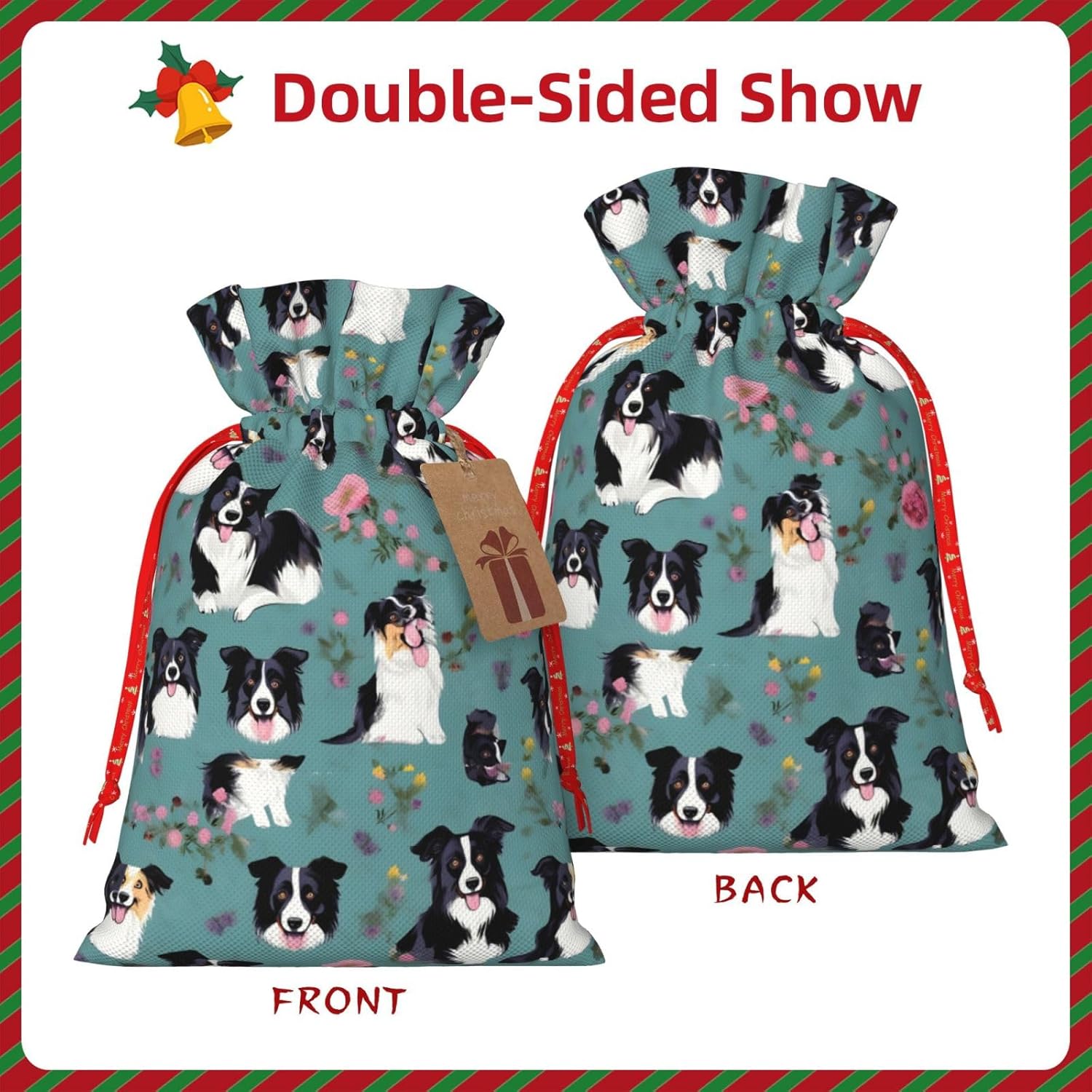 MyPiky Border Collie – Bolsas de regalo de Navidad con estampado floral, bolsas de regalo de 4.7 x 6.9 pulgadas, bolsa de almacenamiento pequeña