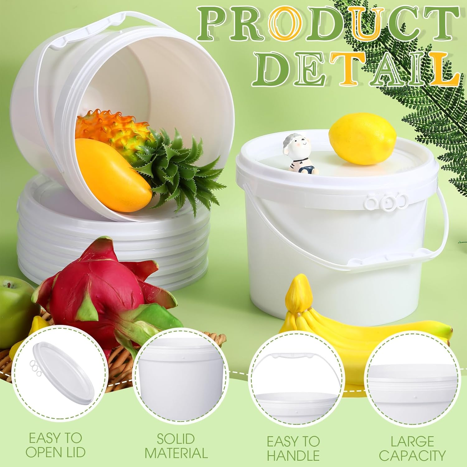 8 cubos de 2 galones con tapa, cubeta de plástico con asa, cubo duradero y resistente, contenedor seguro para alimentos, para almacenamiento
