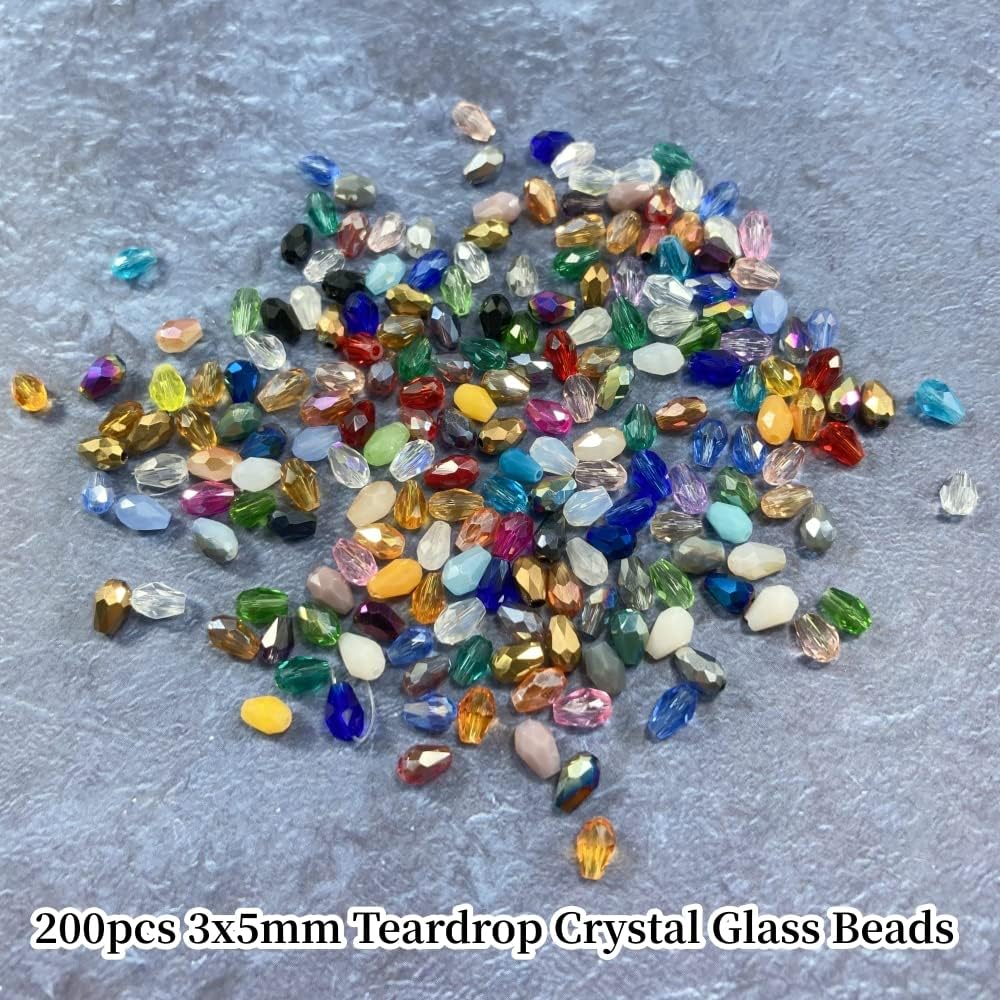 200 cuentas de cristal de lágrima de 0.18 x 0.18 pulgadas con agujero vertical facetado de vidrio facetado, cuentas espaciadoras para pulseras,