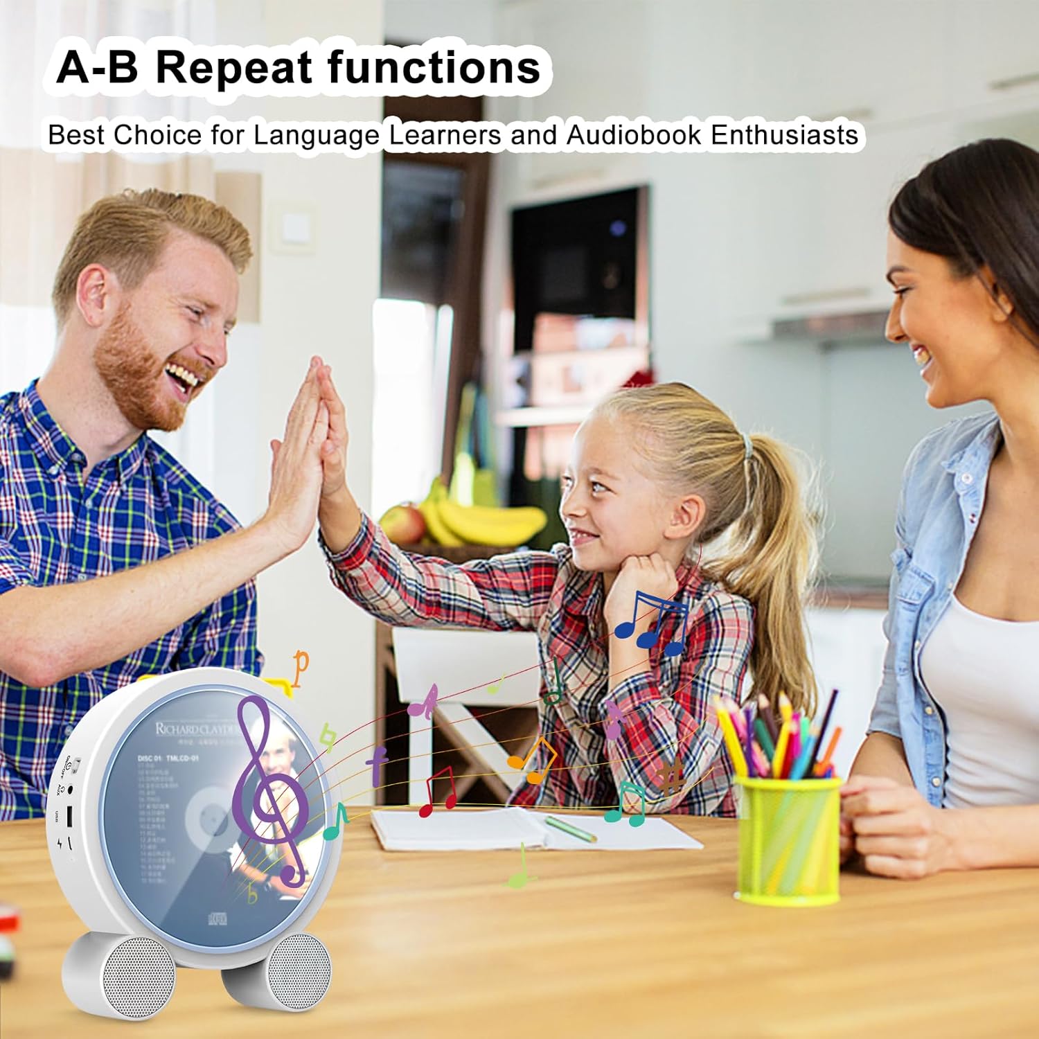 WOKALON Reproductor de CD portátil con Bluetooth, reproductores de CD verticales de escritorio para el hogar con pantalla LCD, altavoces HiFi