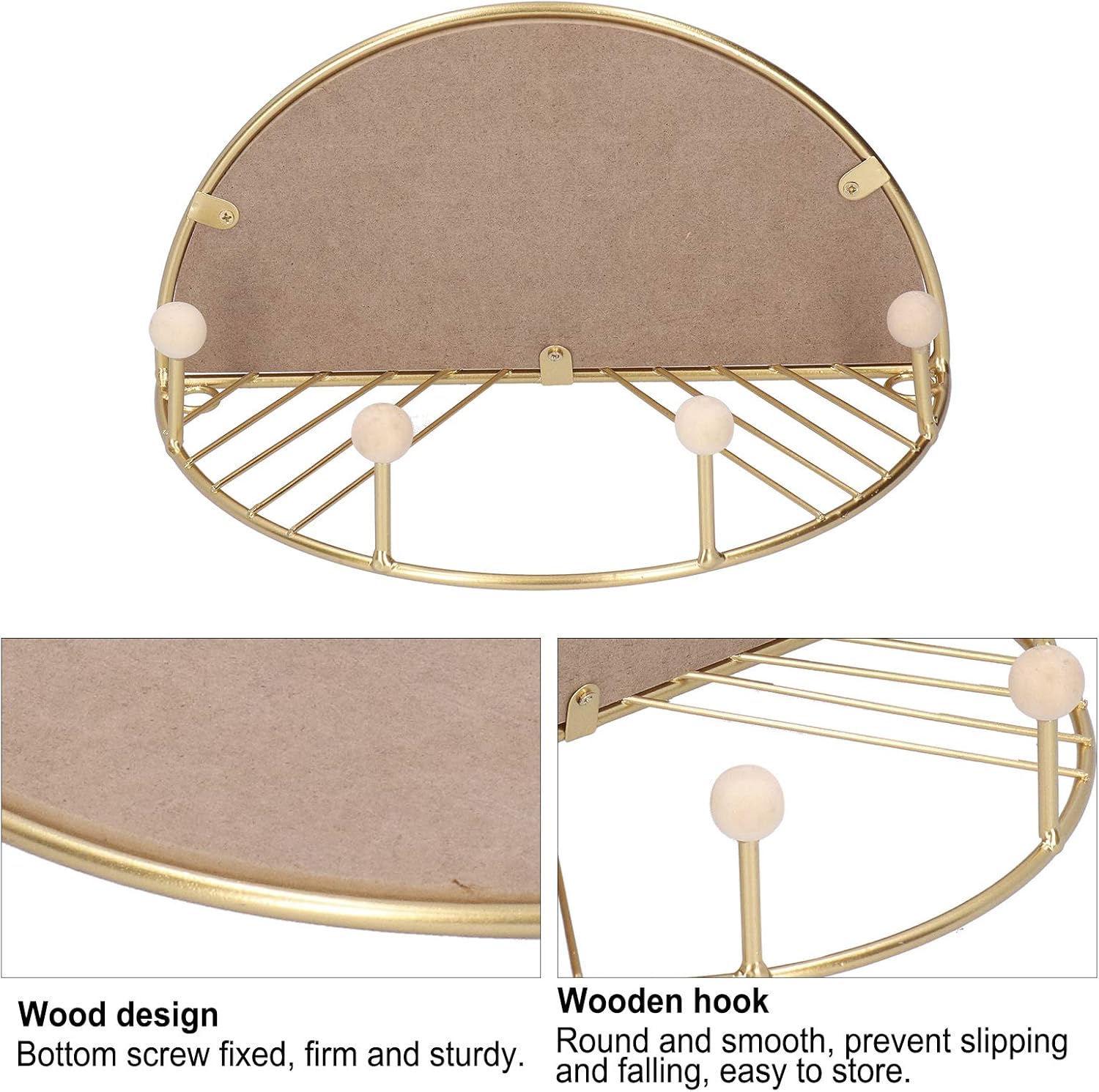 Estante de exhibición de pared para colgar ropa, color dorado, estante de pared con organizador de almacenamiento, perfecto para el hogar, sala de