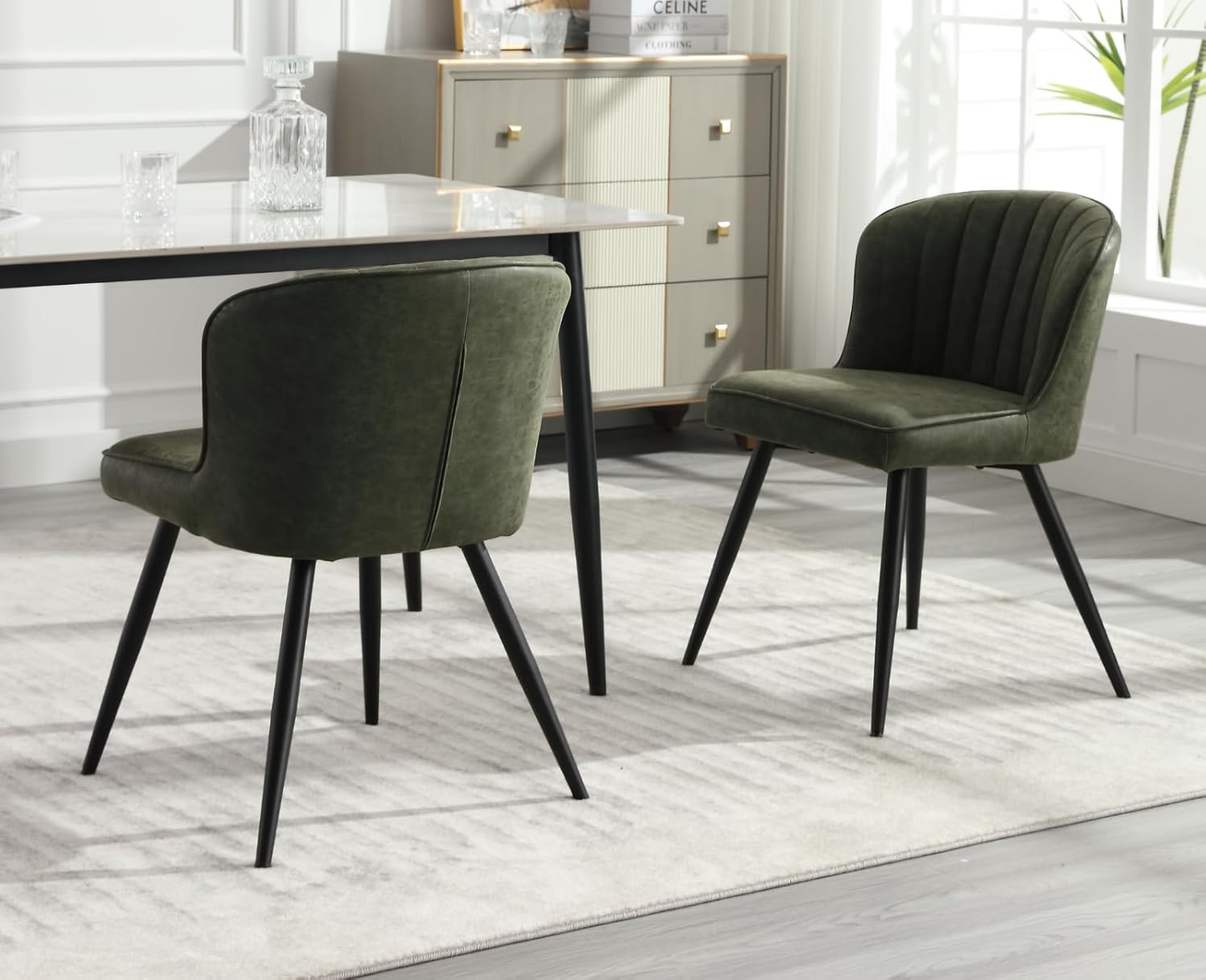 EALSON Juego de 2 sillas de comedor modernas tapizadas de cuero con patas de metal, cómodas sillas de cocina sin brazos para sala de estarcomedor,
