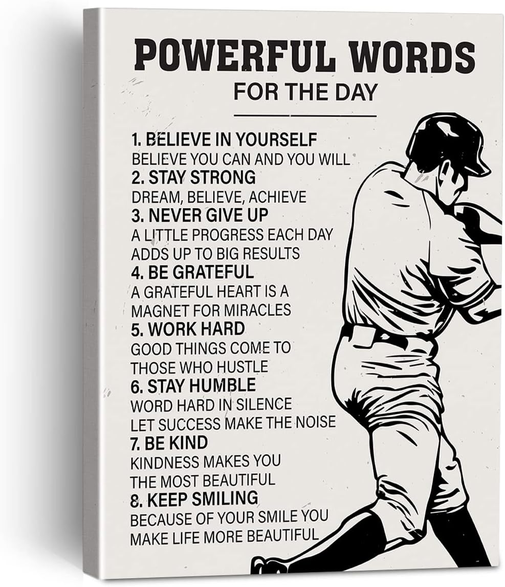 Lienzo enmarcado para jugadores de béisbol, palabras del día, decoración de pared enmarcada para sala de estar, dormitorio, arte de béisbol, póster