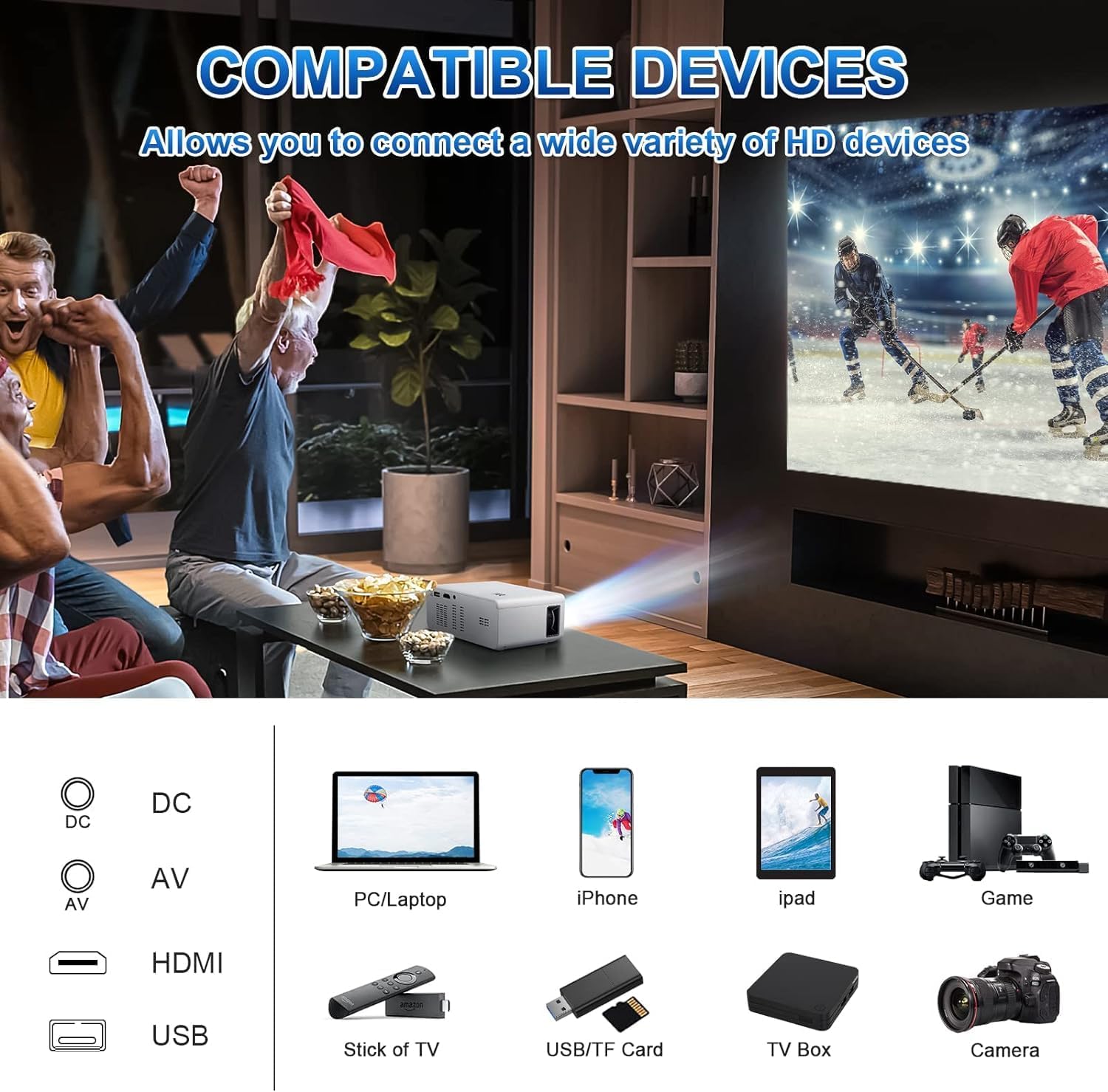 Mini proyector con WiFi 5G y Bluetooth 9500 lúmenes, ZDK Native 1080P FHD proyector de película casera de 200 pulgadas, proyector portátil de video
