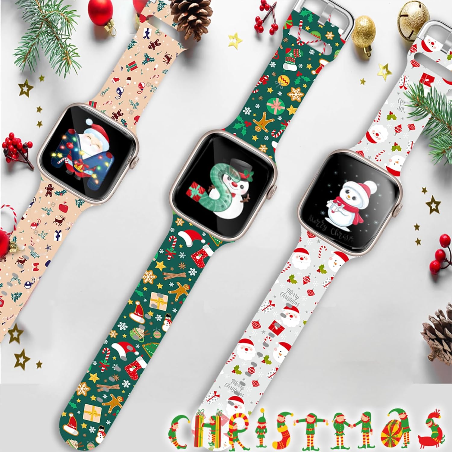 Correa de Navidad y Acción de Gracias compatible con Apple Watch de invierno, correa suave con estampado de invierno, 3 paquetes de 1.496 in, 1.575