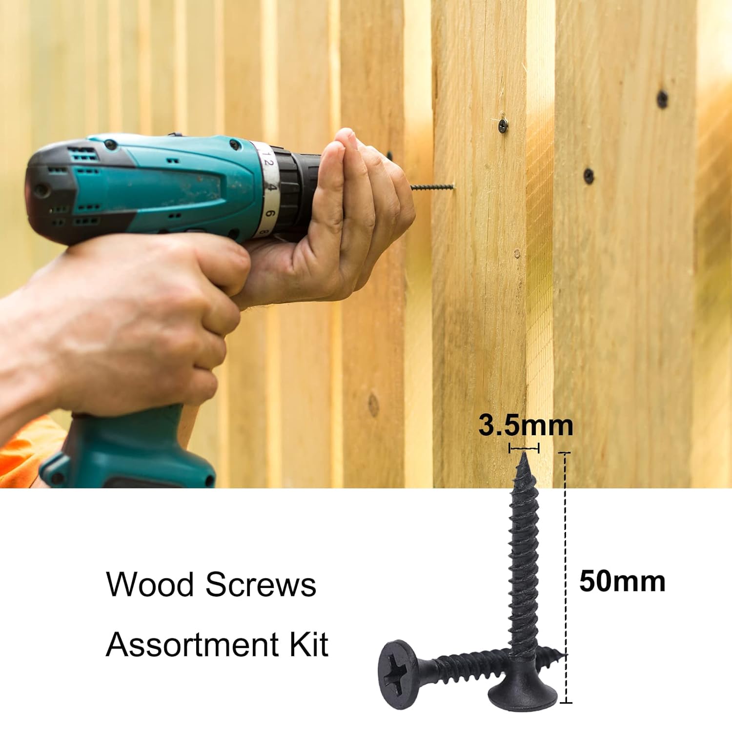 Tornillos para madera n. 6 x 2 pulgadas, 50 unidades, tornillos Phillips planos negros, tornillos de madera autorroscantes, acero al carbono,