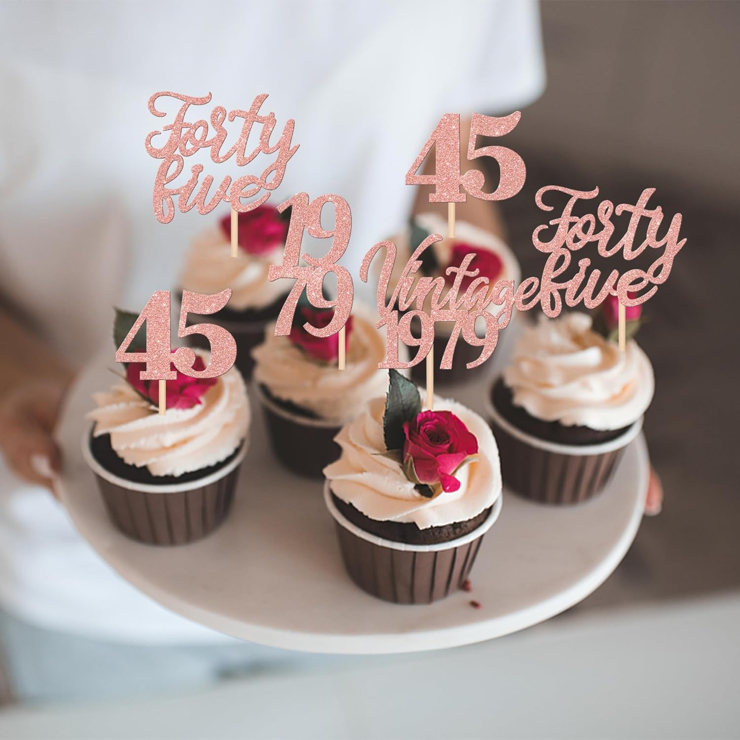 24 piezas de decoración para cupcakes con purpurina vintage de 1978, 45 saludos a 45 fabulosas decoraciones para tartas para cumpleaños de 45 años,