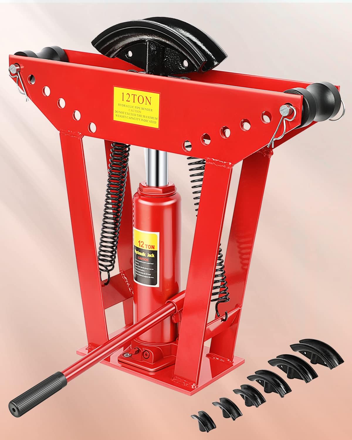 Dobladora de tubos hidráulicos de 12 “Herramienta de doblado de tubo de escape manual de cobre de 12 toneladas 6 troqueles (12″, 34″, 1″, 1-14”,