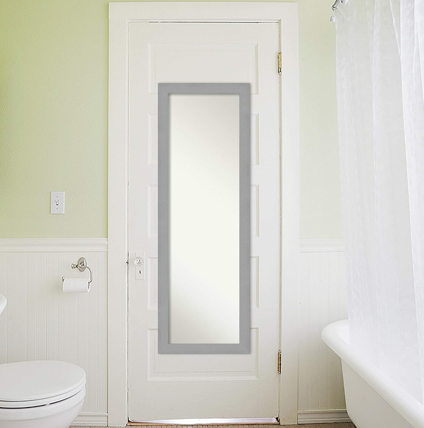 Amanti Art Espejo de puerta no biselado (51.5 x 17.5 pulgadas), marco de níquel cepillado, espejo de longitud completa, espejo de pared, plateado de