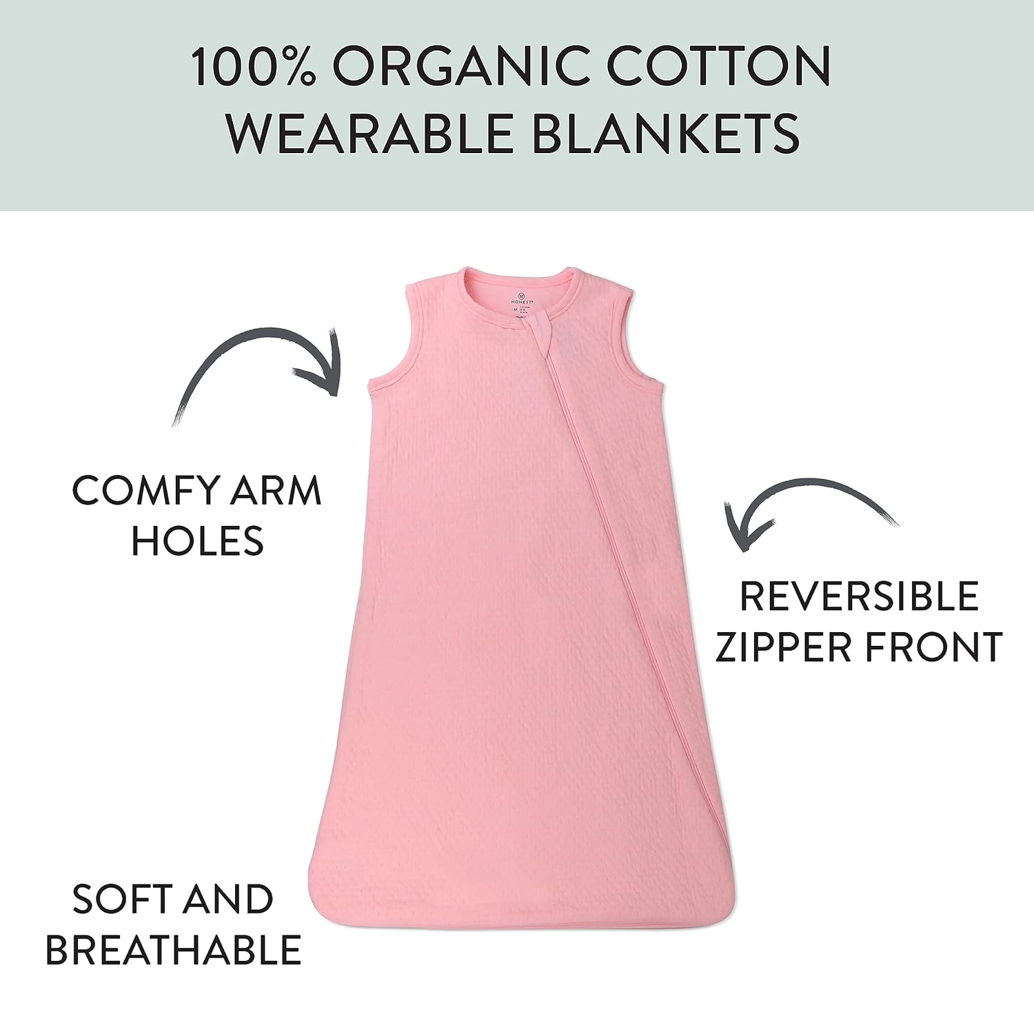 HonestBaby Mantas estándar para bebé, sacos de dormir, transición, 100% algodón orgánico, para bebés, niños, niñas, unisex, crema de fresa, talla M