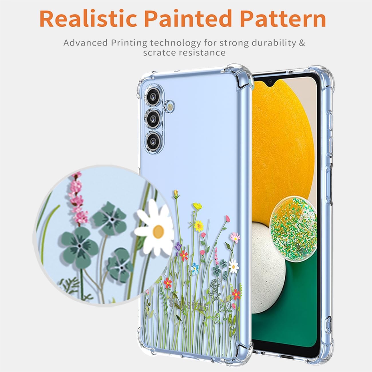 Funda para Samsung Galaxy A13 5GGalaxy A04S SM-A136U SM-A047F con protector de pantalla, funda transparente con patrones de jardín de flores, funda