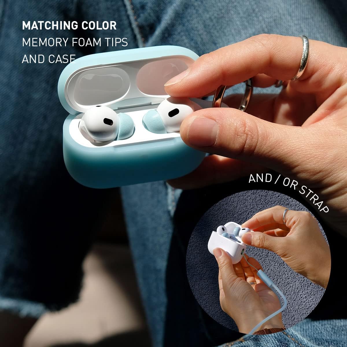 Paquete de paquete puntas de espuma + funda + correa. Puntas de espuma viscoelástica prémium Eartune Fidelity UF-A (surtido SML) + funda + correa