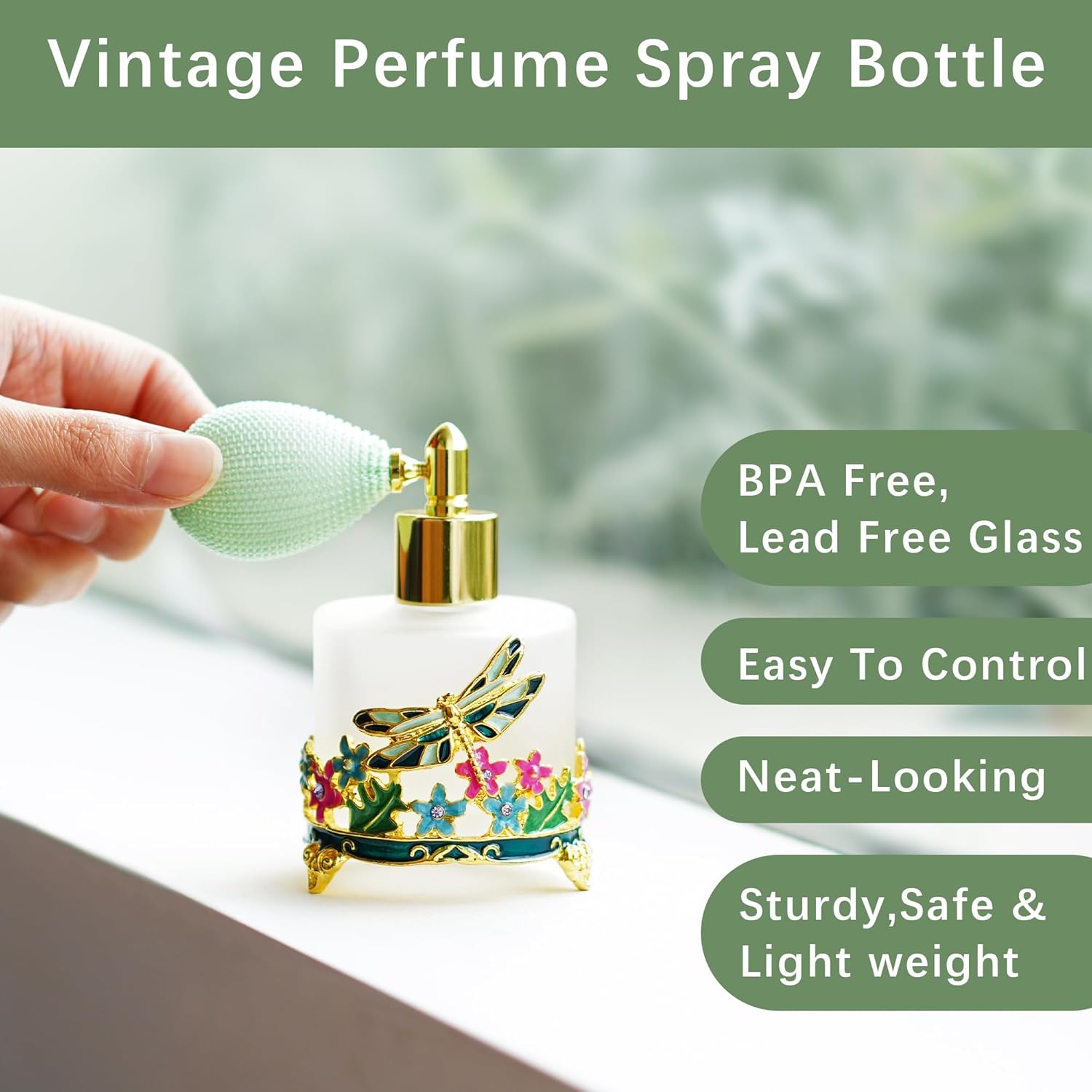 YU FENG Botella de perfume recargable esmerilada de 0.6 fl oz, botella de perfume de vidrio redonda pintada a mano vacía de perfume de viaje
